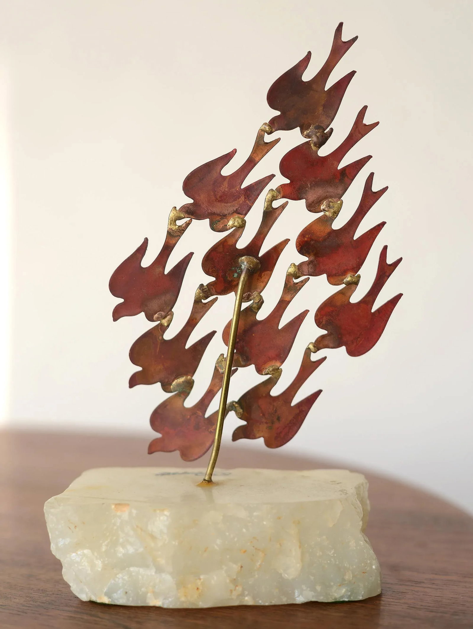 1970s Vintage DeMott Copper & Enamel Red Doves Sculpture - 5
