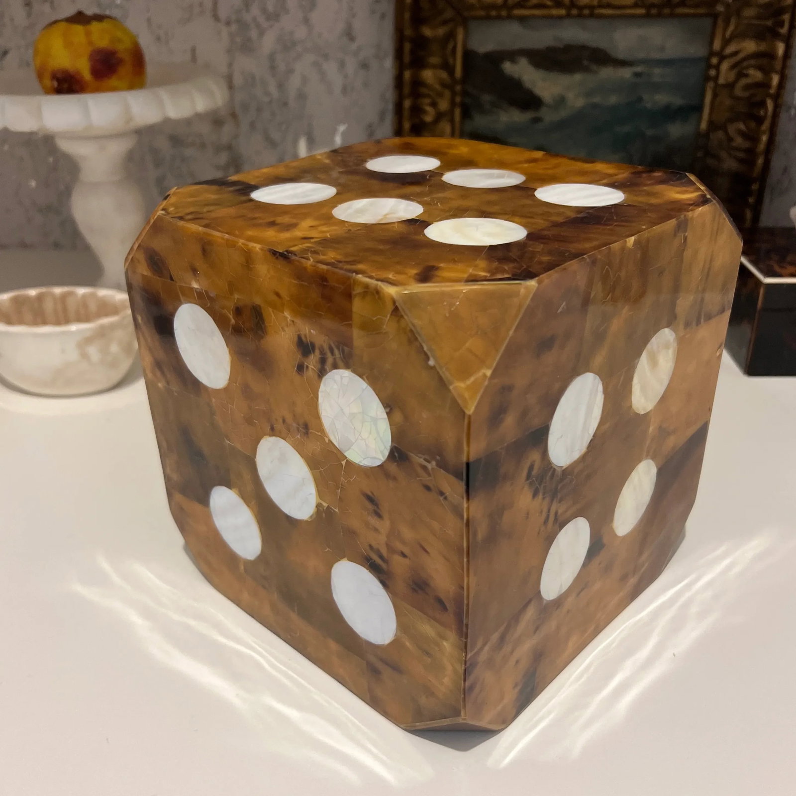 Made Goods Large Faux Tortoiseshell and Mother of Pearl Dice - 2