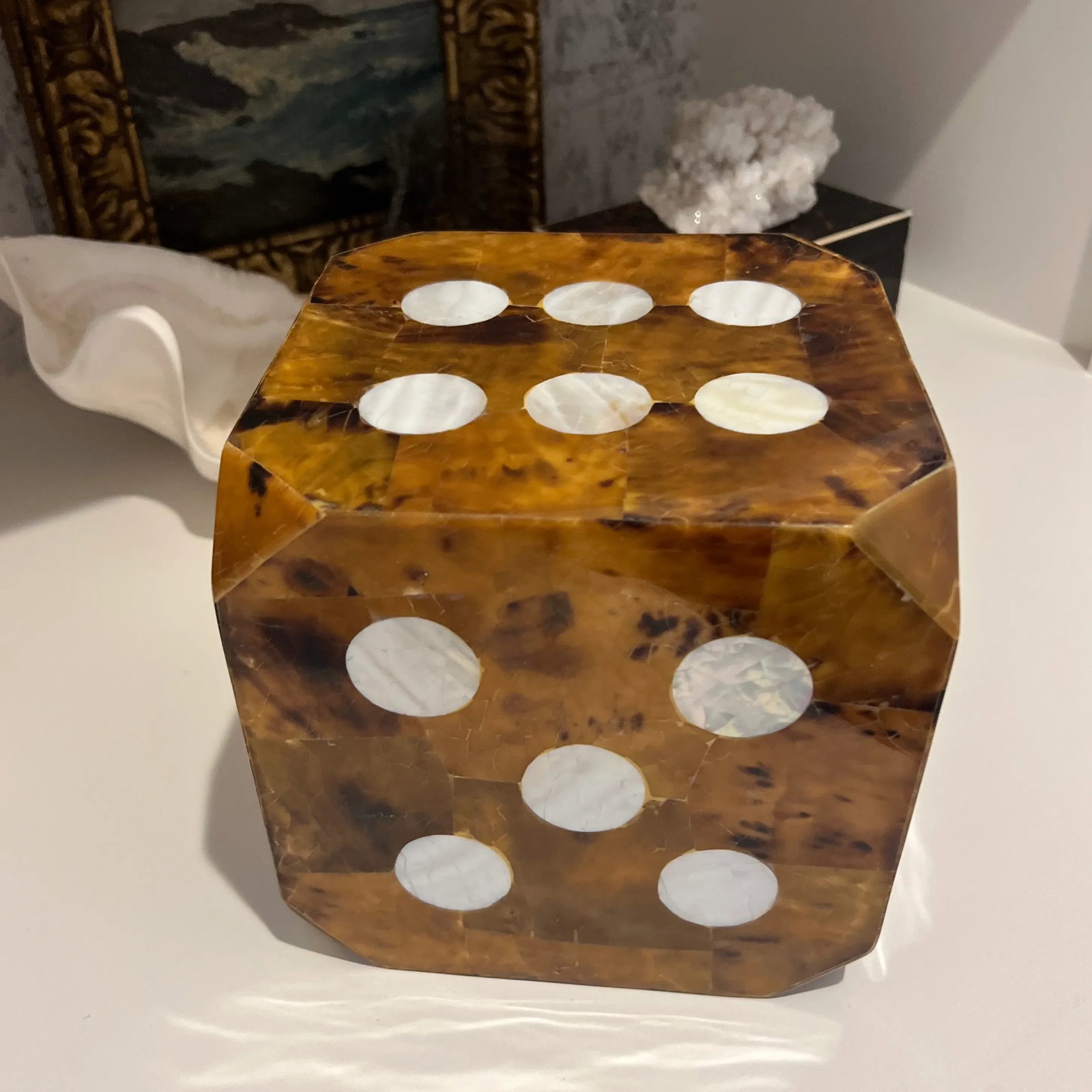 Made Goods Large Faux Tortoiseshell and Mother of Pearl Dice - 3