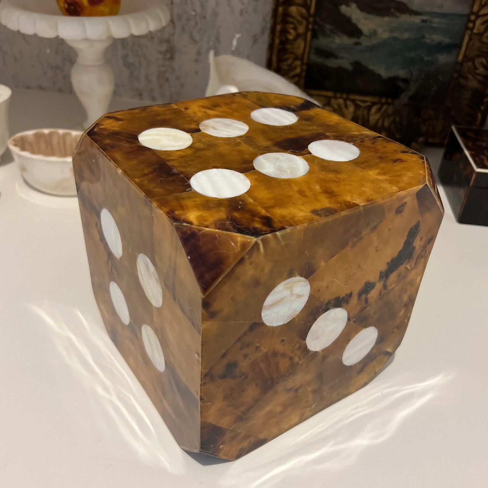 Made Goods Large Faux Tortoiseshell and Mother of Pearl Dice - 4