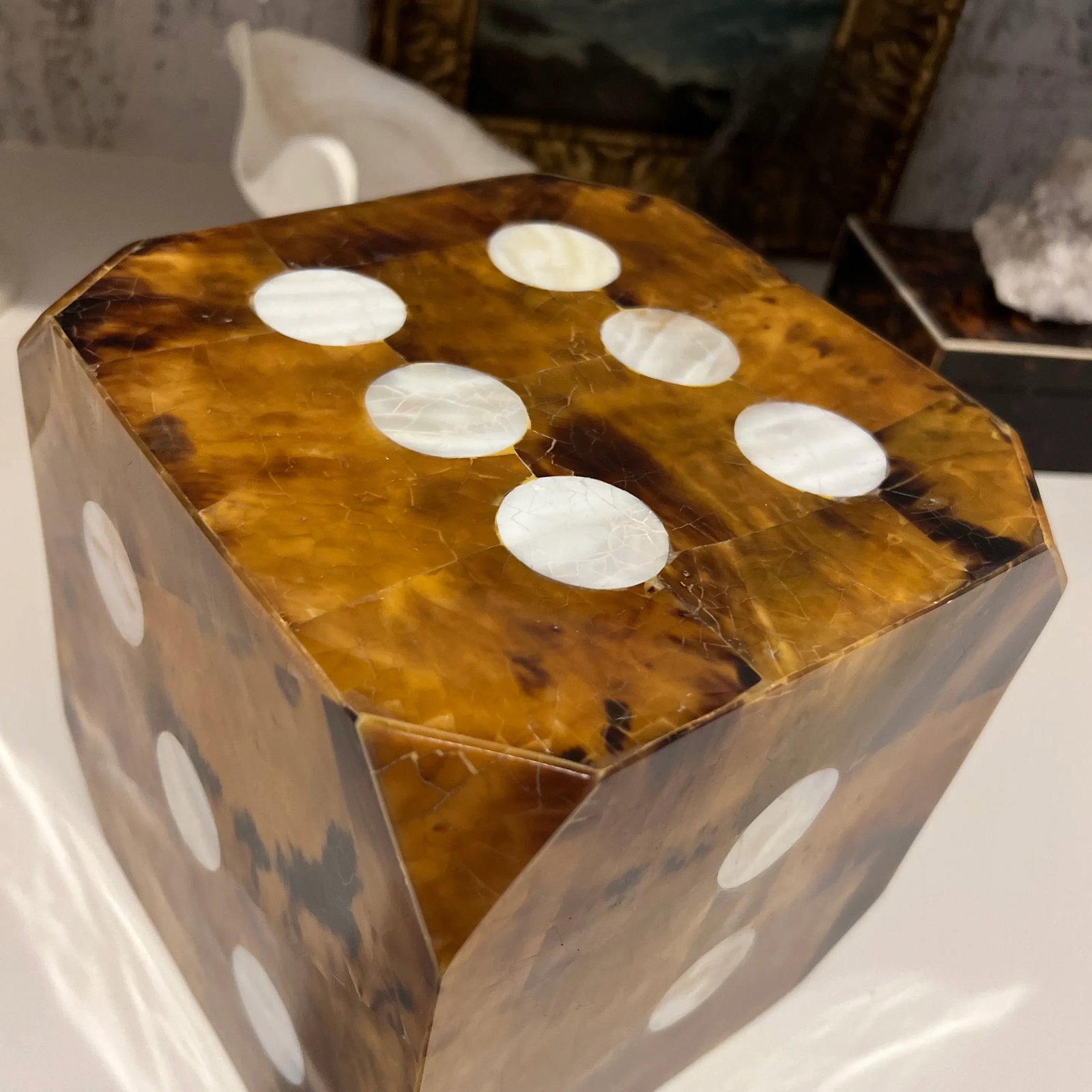 Made Goods Large Faux Tortoiseshell and Mother of Pearl Dice - 5