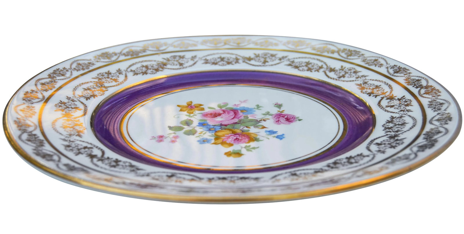 Mid 20th Century Golden Plates with Colorful Floral Motif- Set of 5 - 6