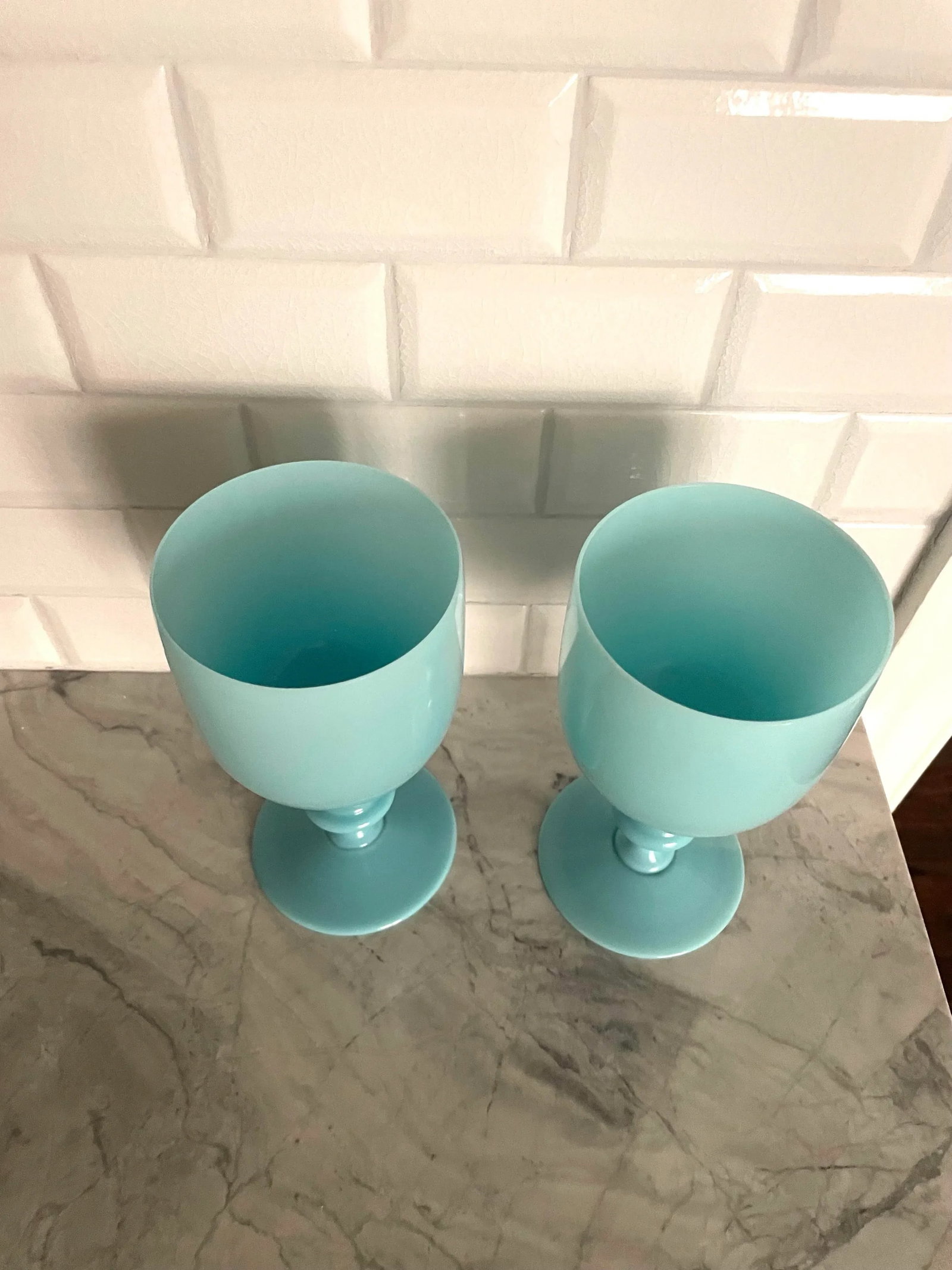 Pair of Vintage Portieux Vallerysthal Blue Opaline Glasses - 4