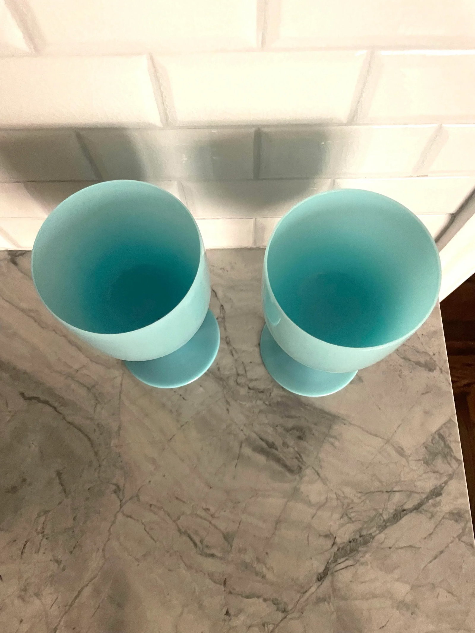 Pair of Vintage Portieux Vallerysthal Blue Opaline Glasses - 5