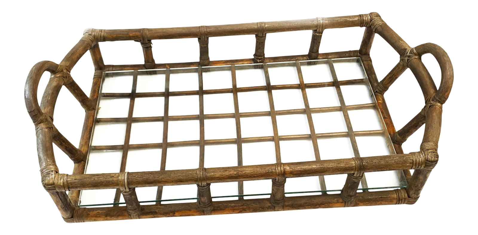 1950's Mid-Century Modern Oversized, Rattan Tray: Vintage mid-century modern very large, over sized rattan tray with glass insert. This is a huge tray and would make quite a statement in your home! ...perfect for a coffee table, large ottoman, or as 