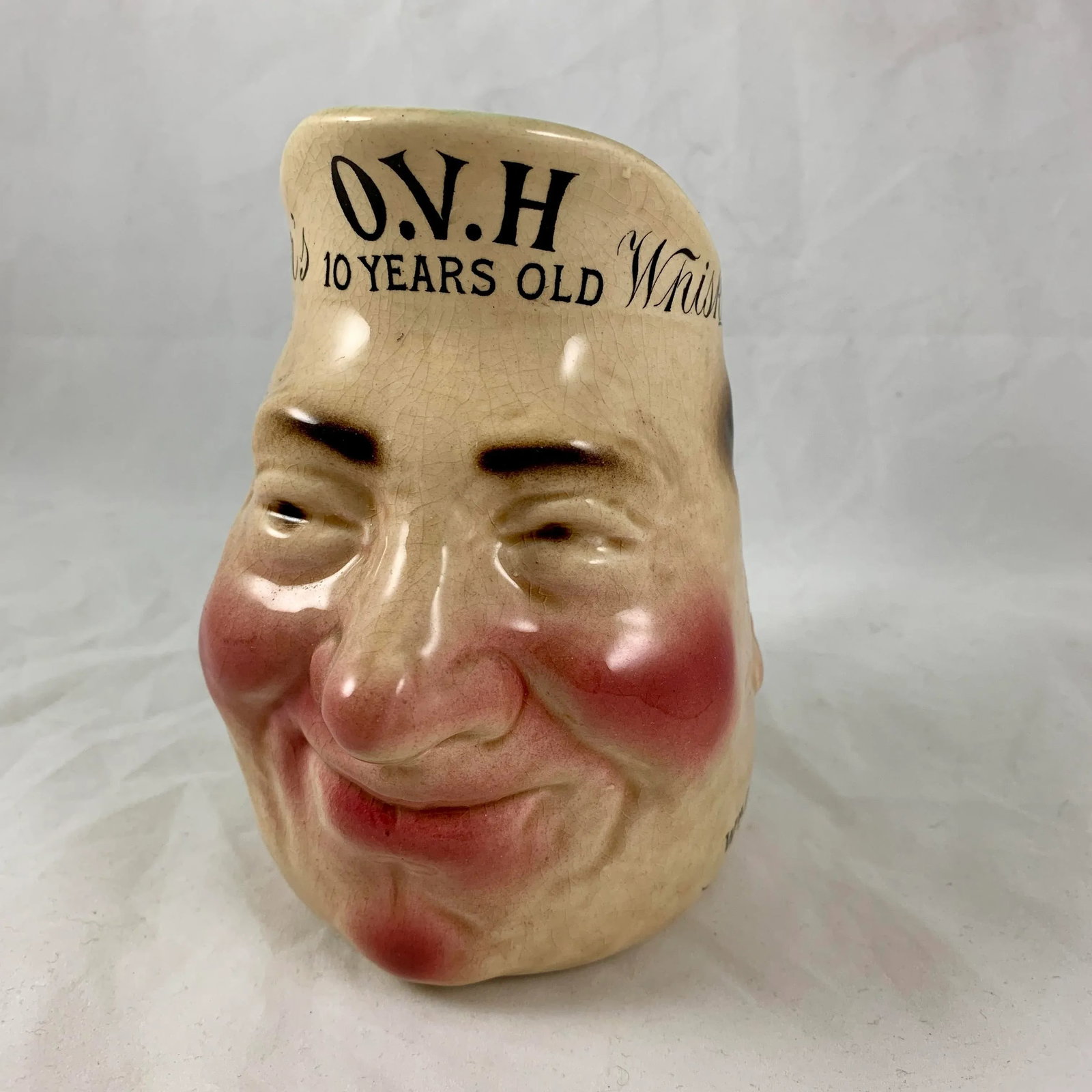 French Sarreguemines Advertising Face Jug for Greer's Scotch Whiskey, 1890s - 3