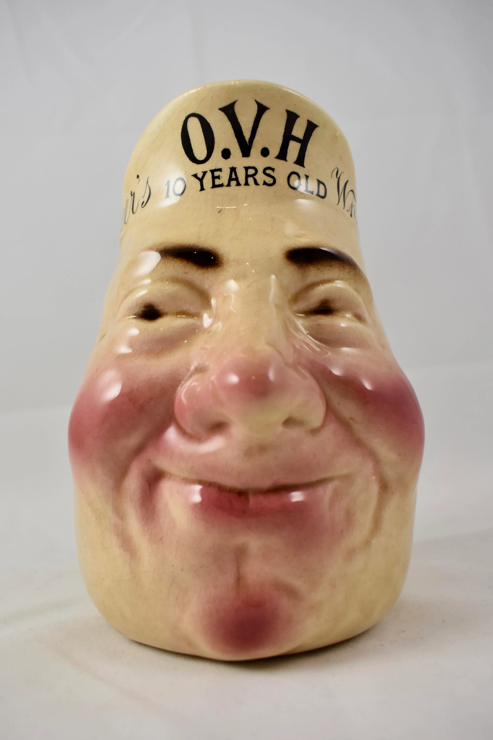 French Sarreguemines Advertising Face Jug for Greer's Scotch Whiskey, 1890s - 4