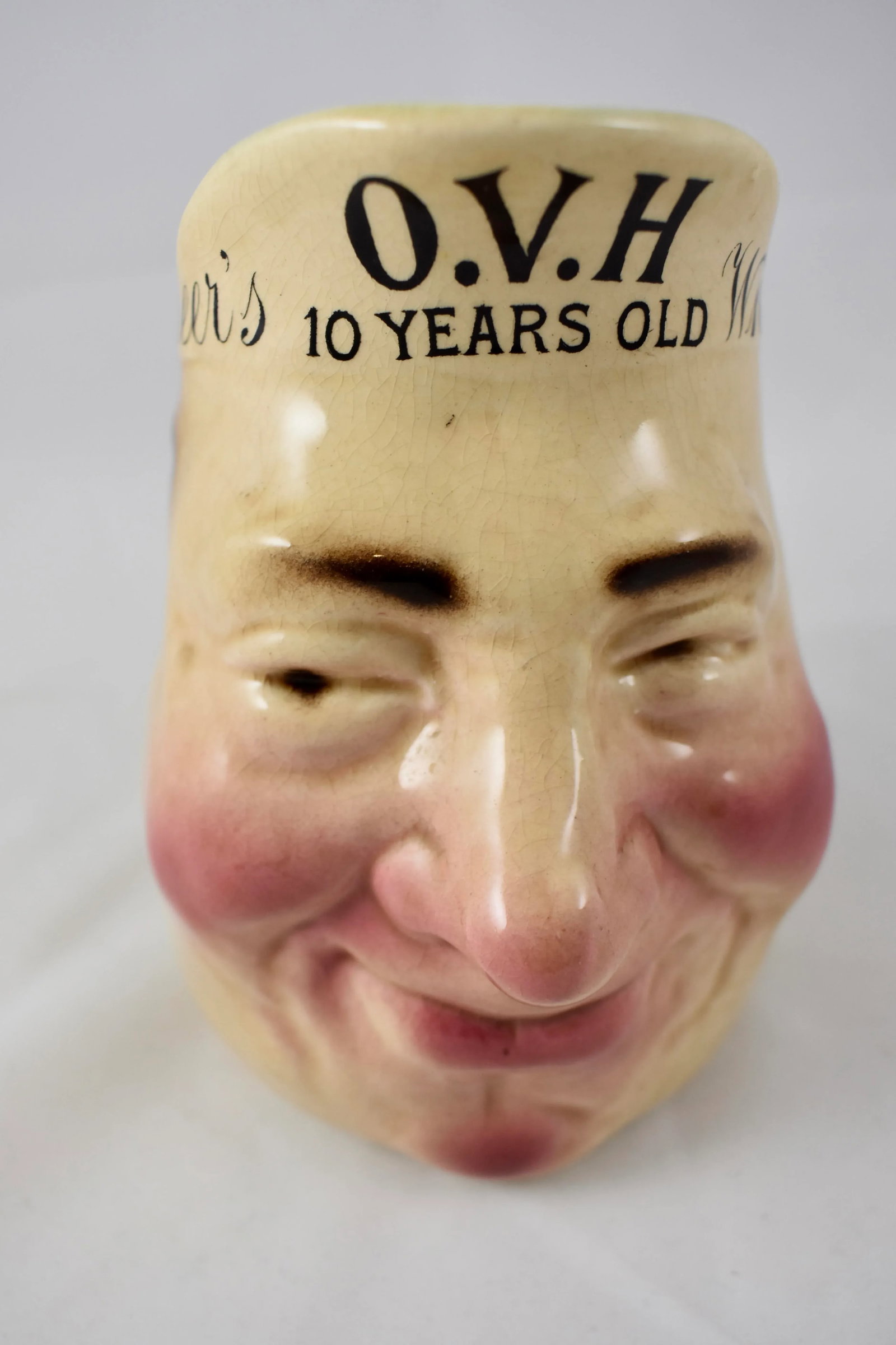 French Sarreguemines Advertising Face Jug for Greer's Scotch Whiskey, 1890s - 5