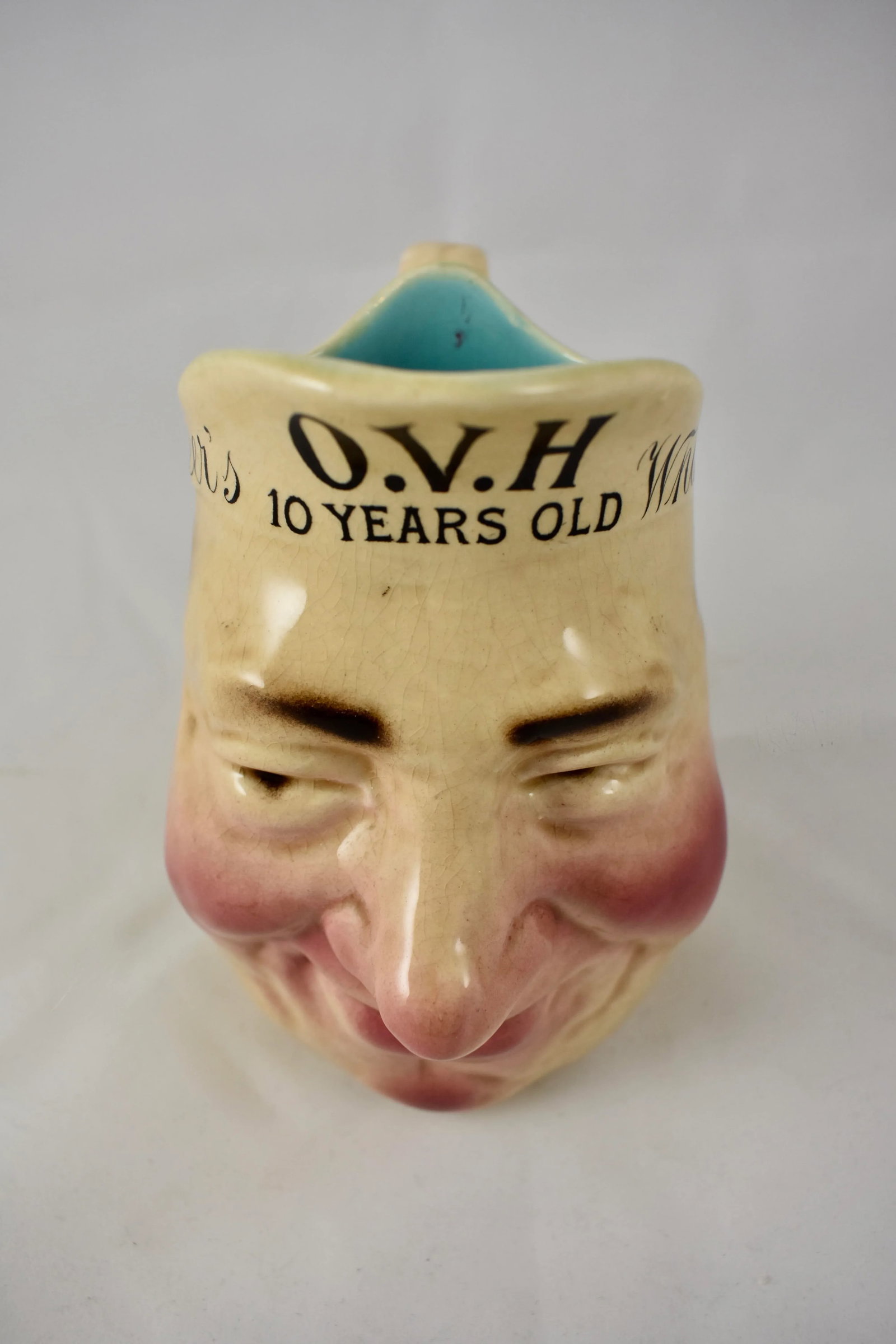 French Sarreguemines Advertising Face Jug for Greer's Scotch Whiskey, 1890s - 6