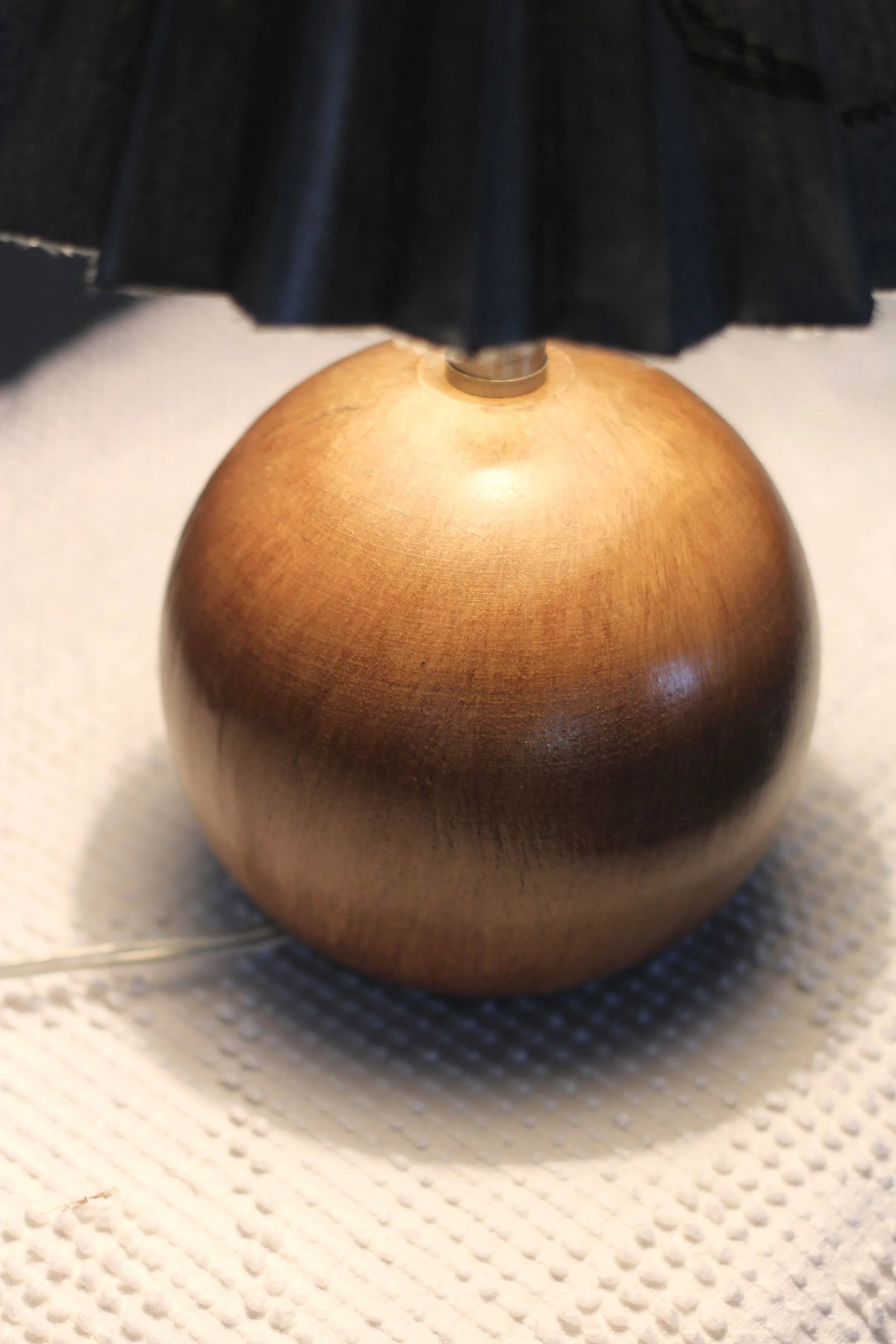 Small Contemporary Wooden Orb Table Lamp With Blue Pleated Shade - 5