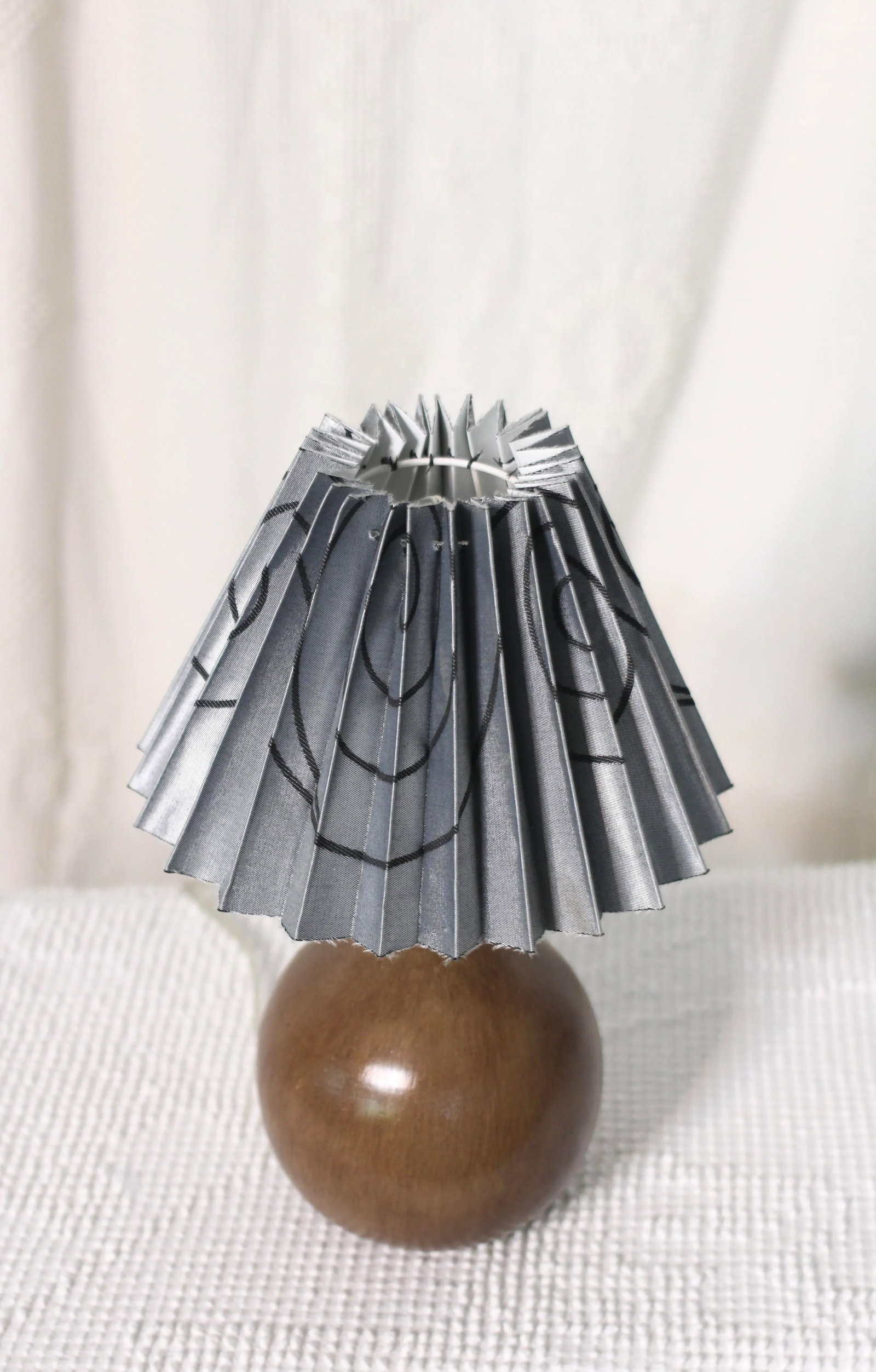 Small Contemporary Wooden Orb Table Lamp With Blue Pleated Shade - 6