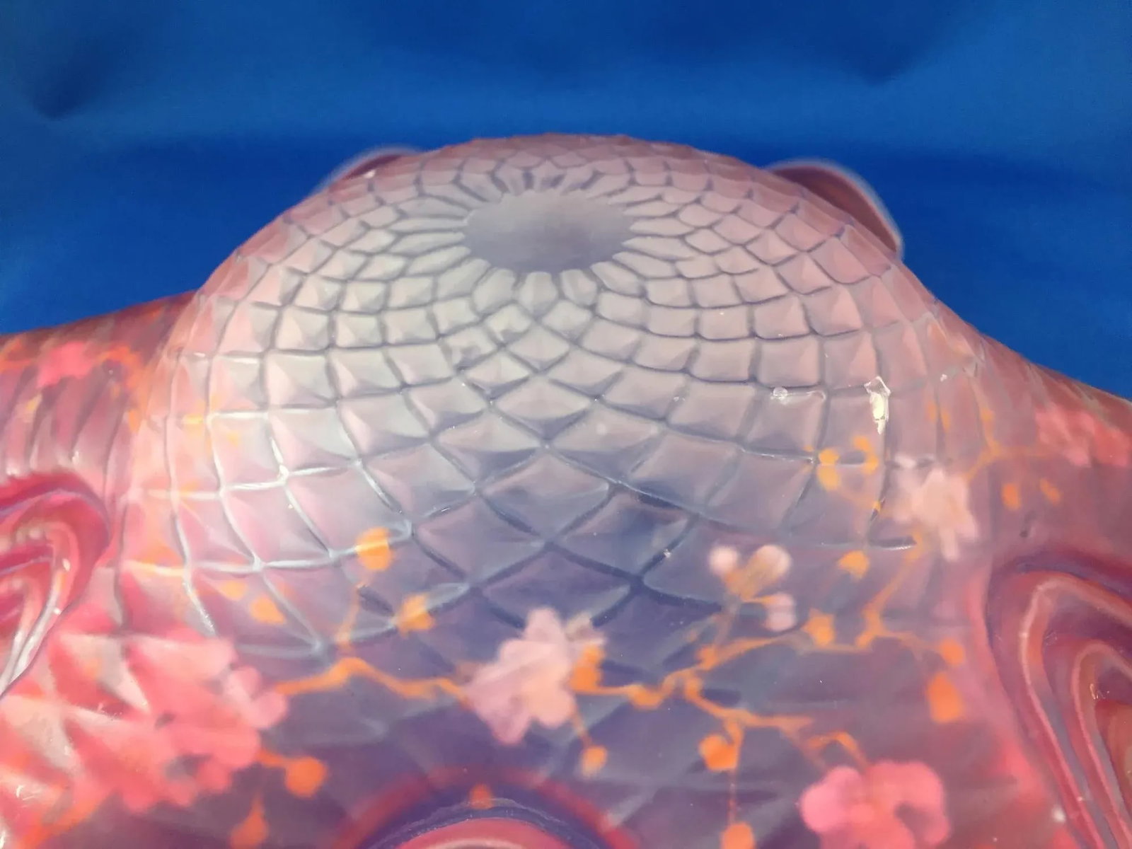 Late 19th Century Bohemian Victorian Art Glass Pink Cranberry Satin Glass Bride's Bowl with Diamond - 12