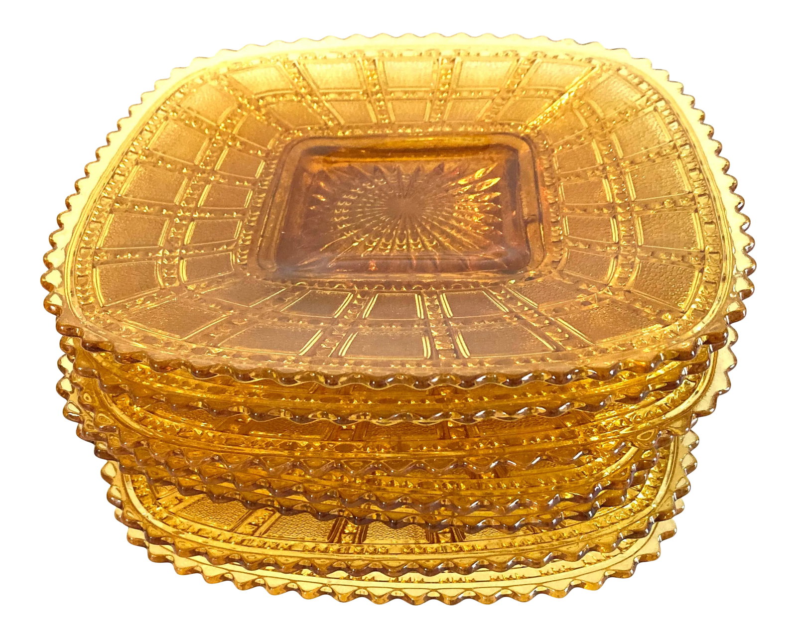 Vintage Imperial Beaded Amber Glass Luncheon Plates Set-7: Vintage Imperial Beaded Amber Glass Luncheon Plates Set-7 Condition: Alterations: Original Condition Unaltered Imperfections: Some Imperfections Condition Notes: Excellent Origin: United States