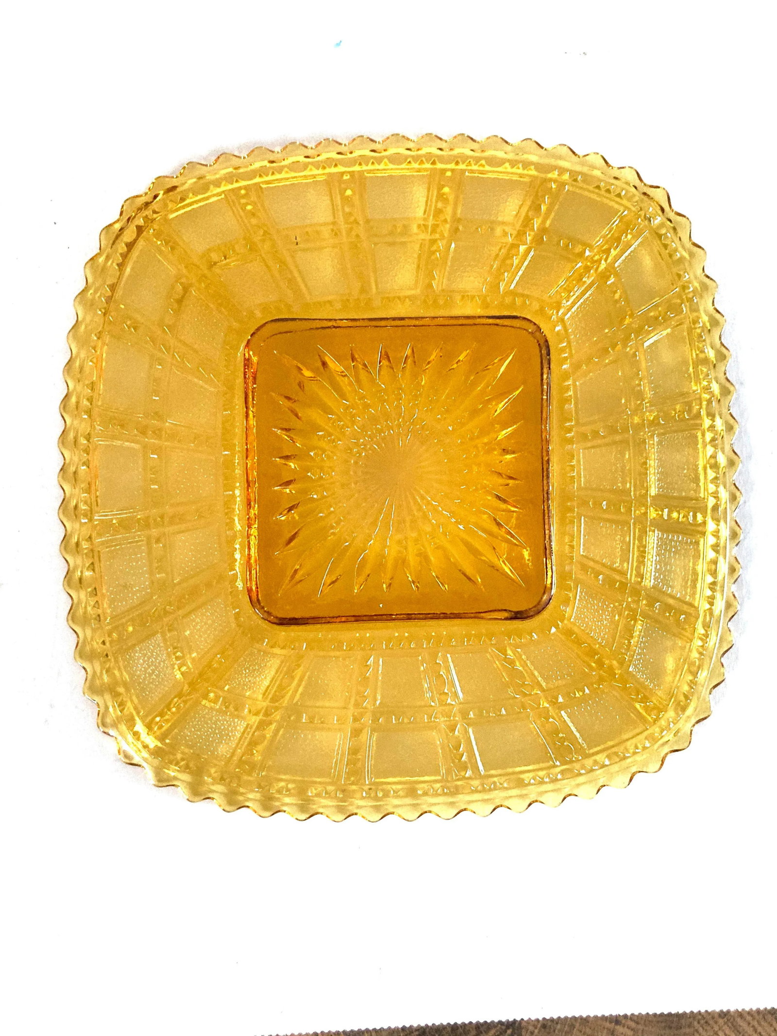 Vintage Imperial Beaded Amber Glass Luncheon Plates Set-7 - 3
