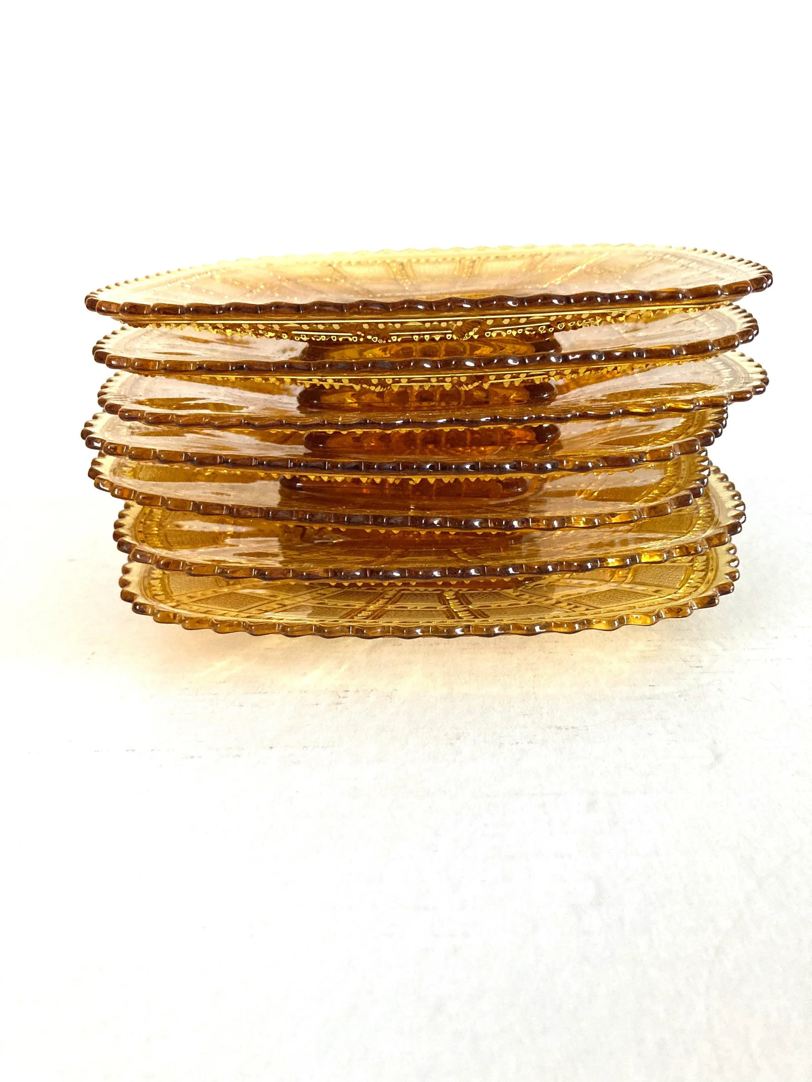 Vintage Imperial Beaded Amber Glass Luncheon Plates Set-7 - 4