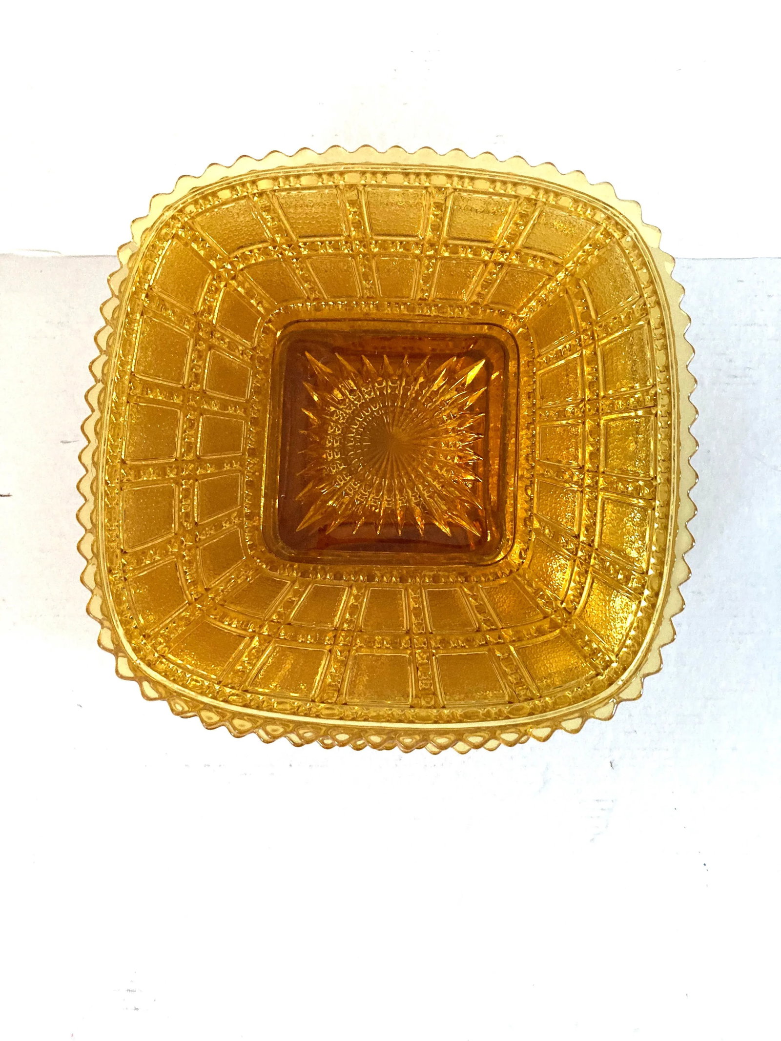 Vintage Imperial Beaded Amber Glass Luncheon Plates Set-7 - 6