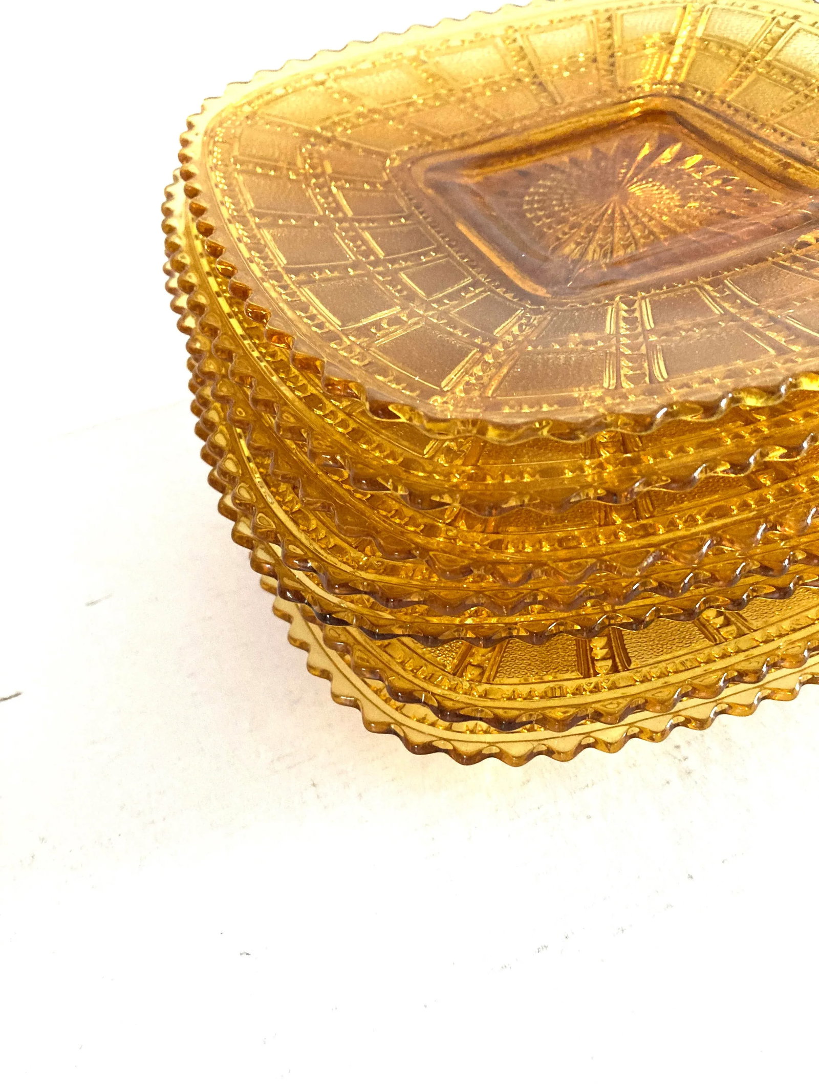 Vintage Imperial Beaded Amber Glass Luncheon Plates Set-7 - 8