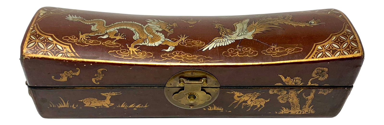 Antique Chinese Hand-Painted Leather Covered Pillow Box (1 of 12)