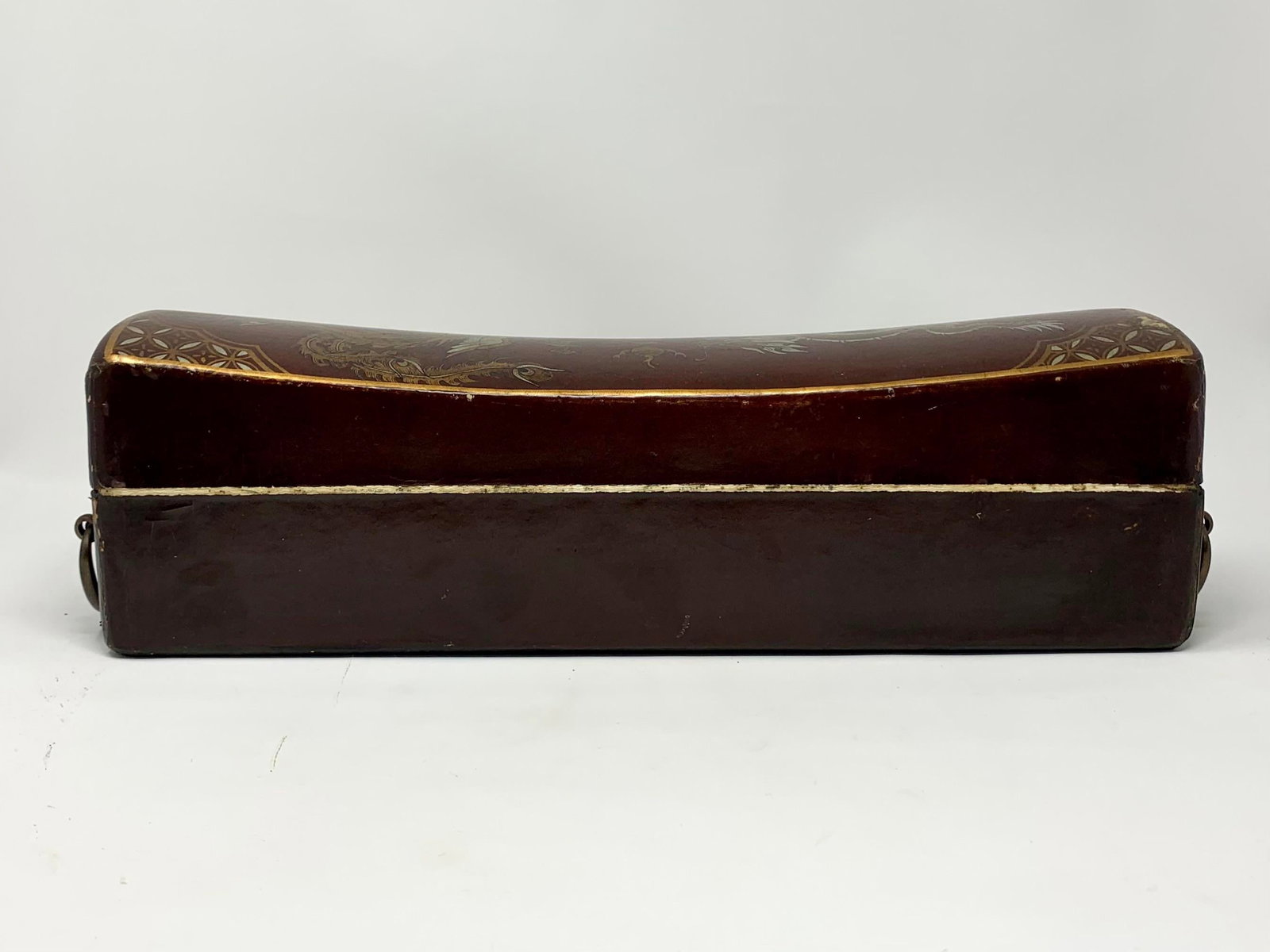 Antique Chinese Hand-Painted Leather Covered Pillow Box - 9
