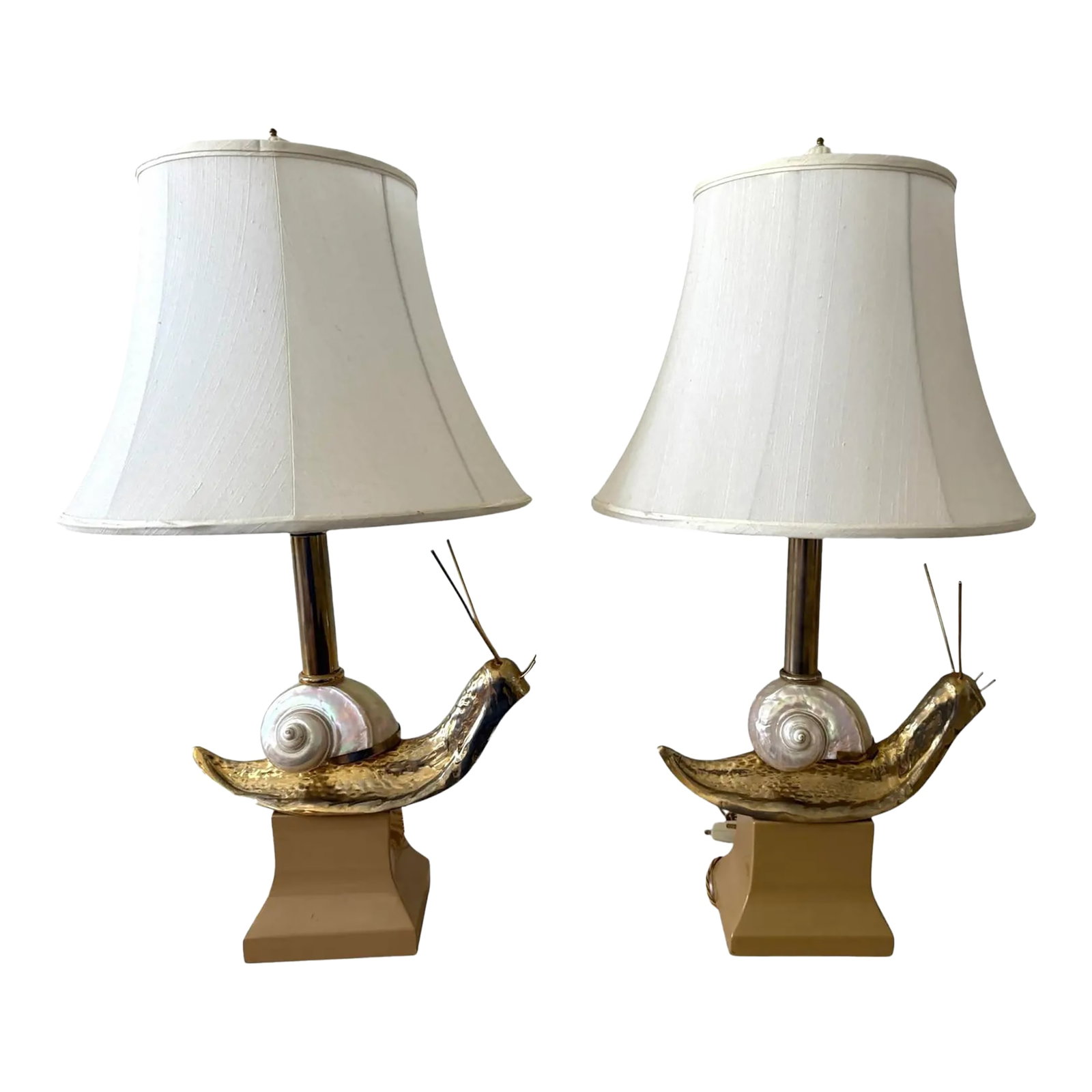 Pair Italian Snail Brass and Shell Table Lamps (1 of 9)