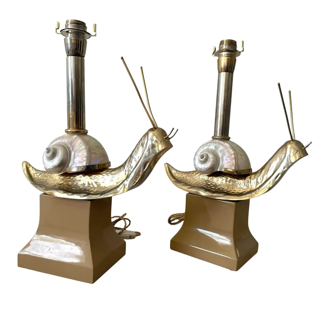 Pair Italian Snail Brass and Shell Table Lamps - 2