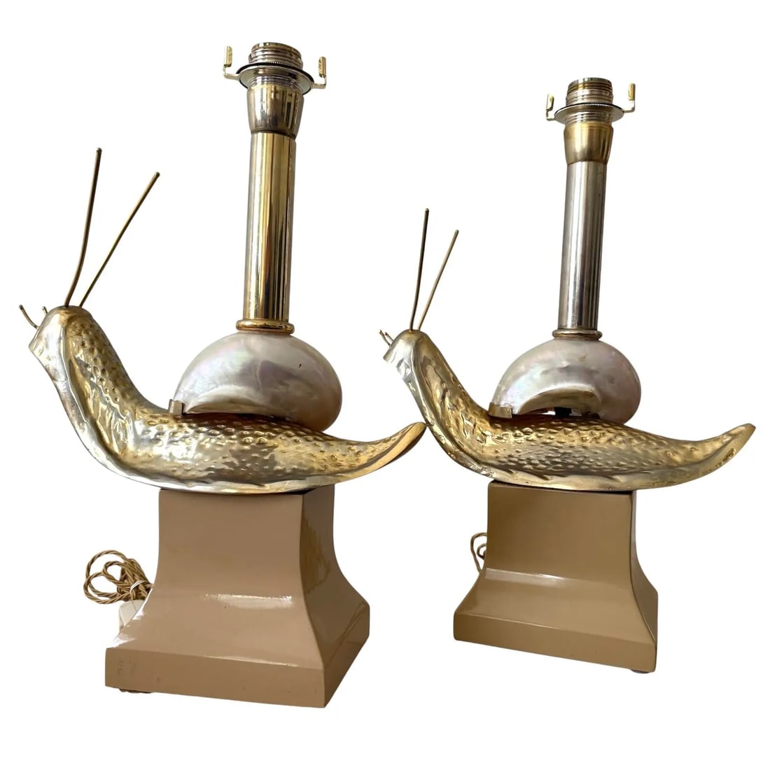Pair Italian Snail Brass and Shell Table Lamps - 3