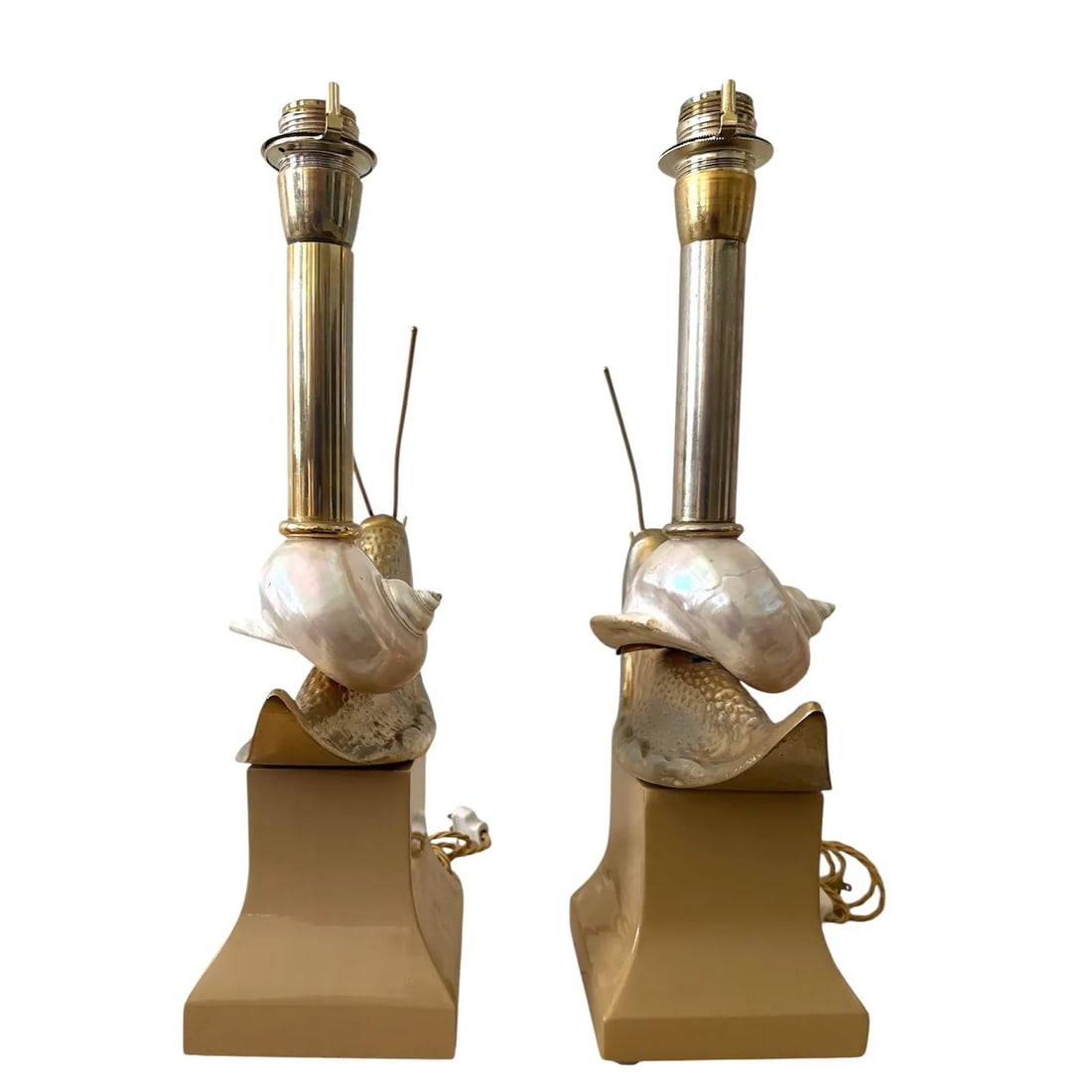 Pair Italian Snail Brass and Shell Table Lamps - 5