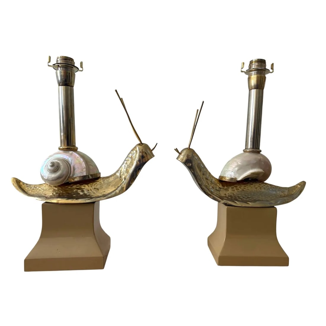 Pair Italian Snail Brass and Shell Table Lamps - 6