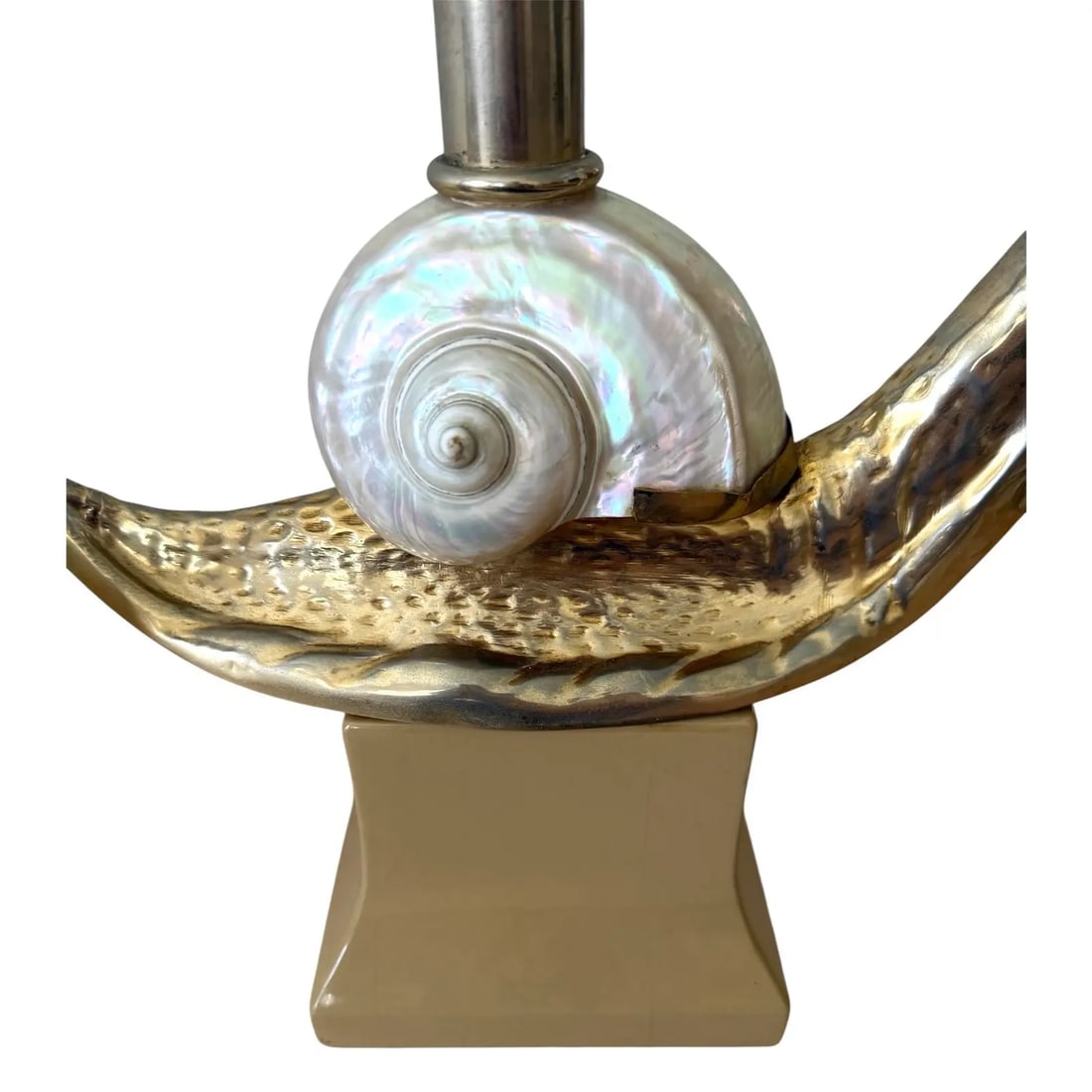 Pair Italian Snail Brass and Shell Table Lamps - 7