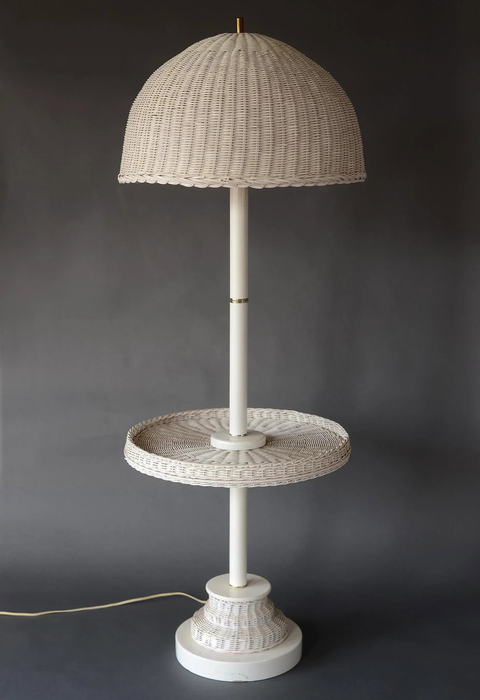 1970s Vintage White Wicker Floor Lamp With Table Shelf - 13