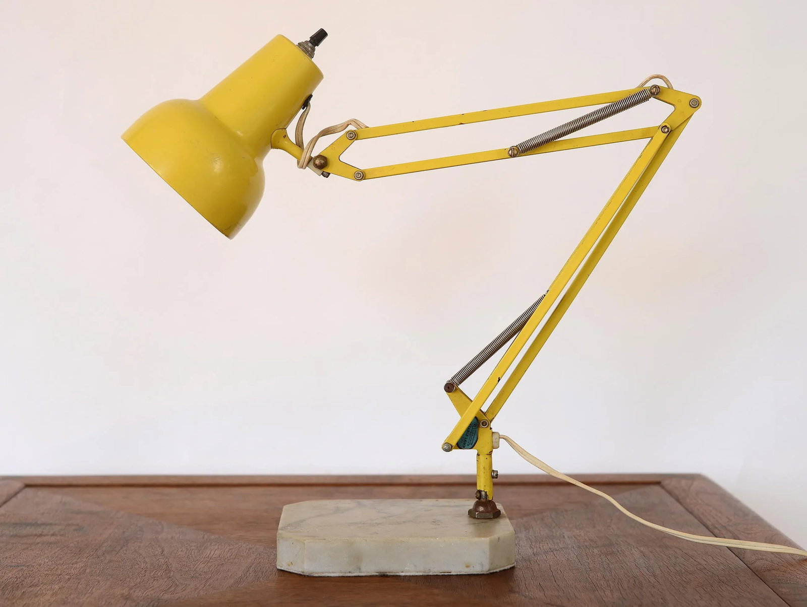 Vintage Yellow Luxo Articulating Desk Lamp With Carrara Marble Base - 11