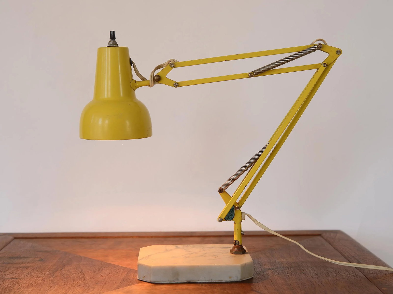 Vintage Yellow Luxo Articulating Desk Lamp With Carrara Marble Base - 12