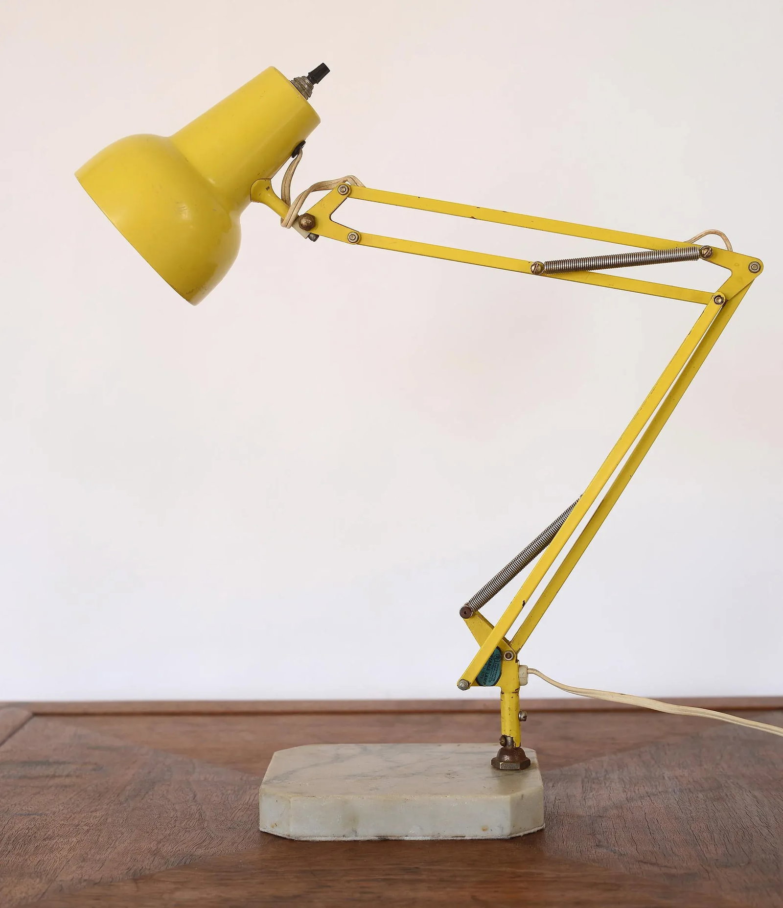 Vintage Yellow Luxo Articulating Desk Lamp With Carrara Marble Base - 13