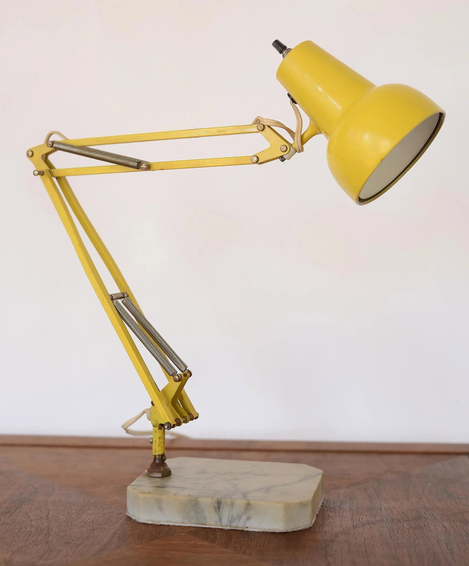 Vintage Yellow Luxo Articulating Desk Lamp With Carrara Marble Base - 3