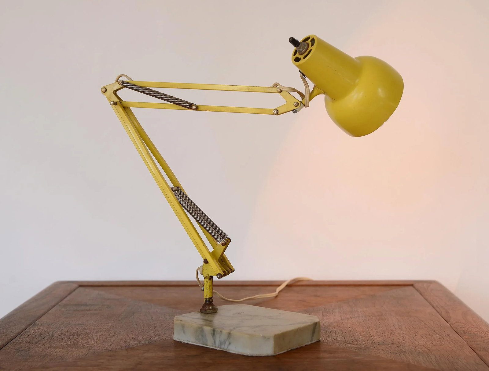 Vintage Yellow Luxo Articulating Desk Lamp With Carrara Marble Base - 4