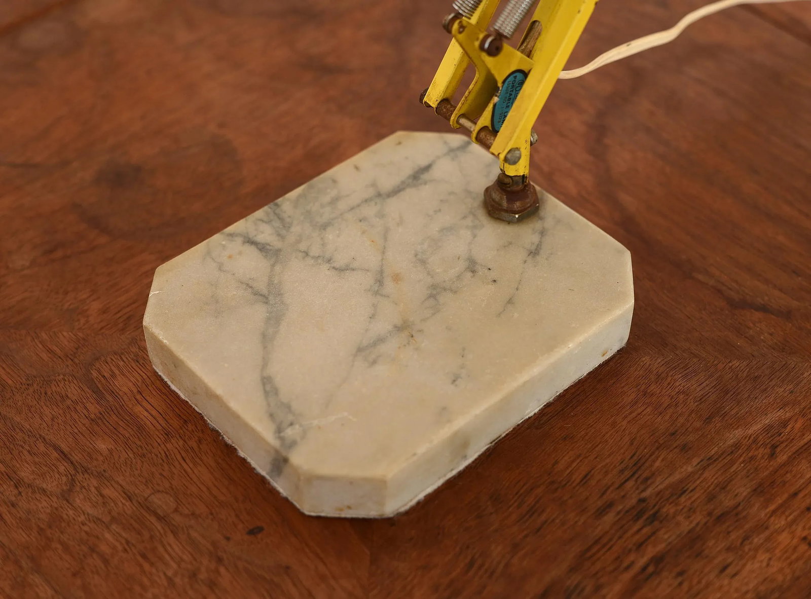 Vintage Yellow Luxo Articulating Desk Lamp With Carrara Marble Base - 7