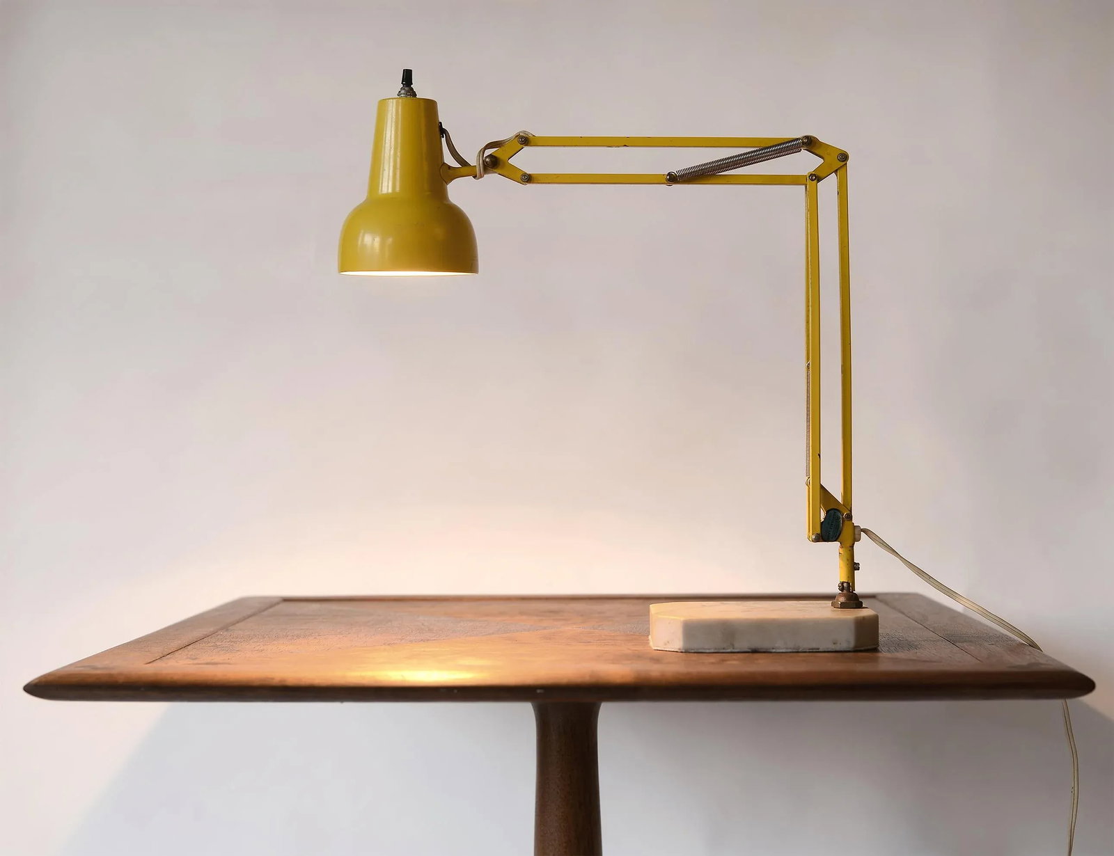Vintage Yellow Luxo Articulating Desk Lamp With Carrara Marble Base - 9