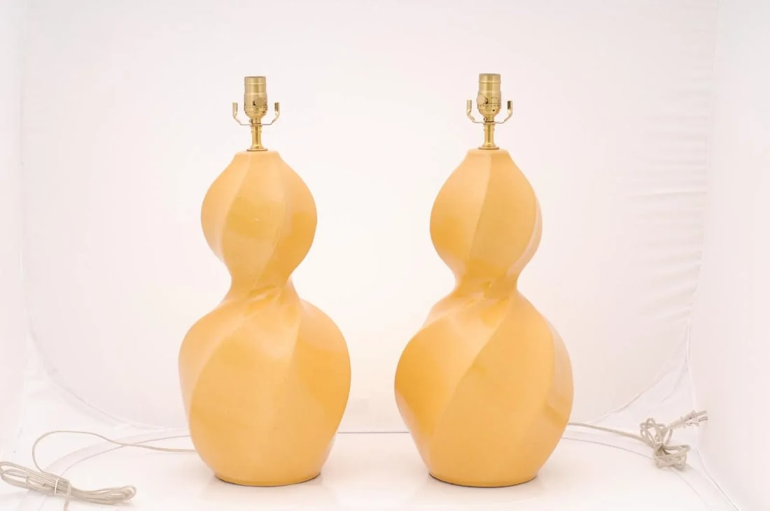 Beautiful Yellow Crackle Ceramic Double Gourds, Circa 1970s - 2