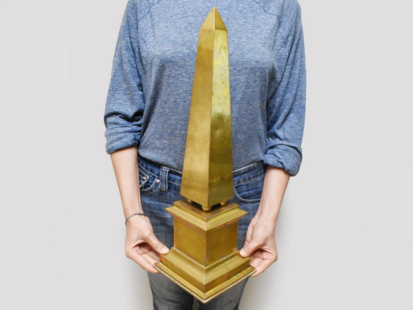 Vintage Hollywood Regency Modern Tall Brass Obelisk - 10