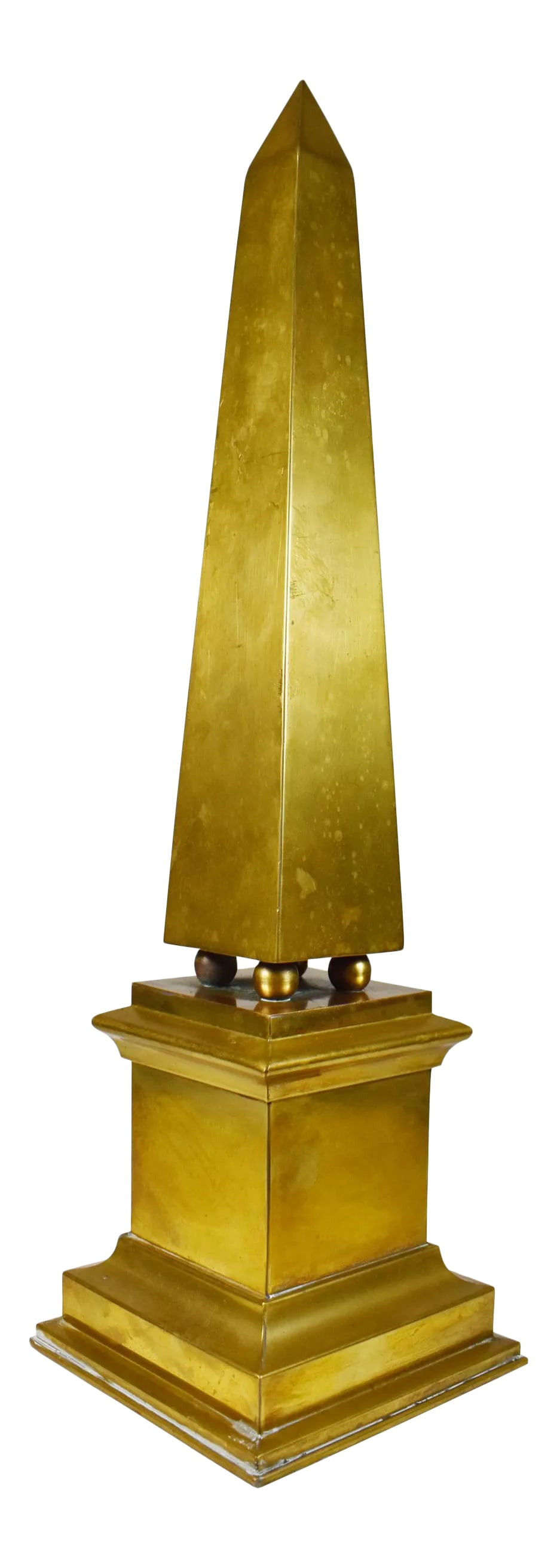 Vintage Hollywood Regency Modern Tall Brass Obelisk: vintage unique tall gold brass obelisk is a perfect piece for any modern or Hollywood regency home or office decor. It is in great vintage condition (has minor patina consistence with its age and