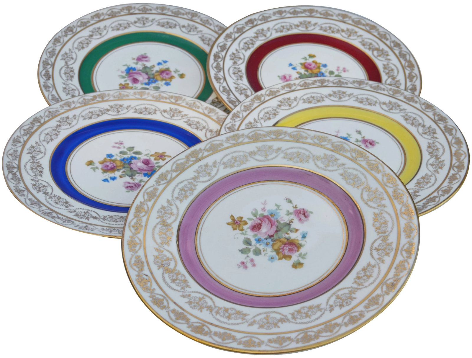 Vintage Colorful Porcelain Plates- Set of 5 - 2