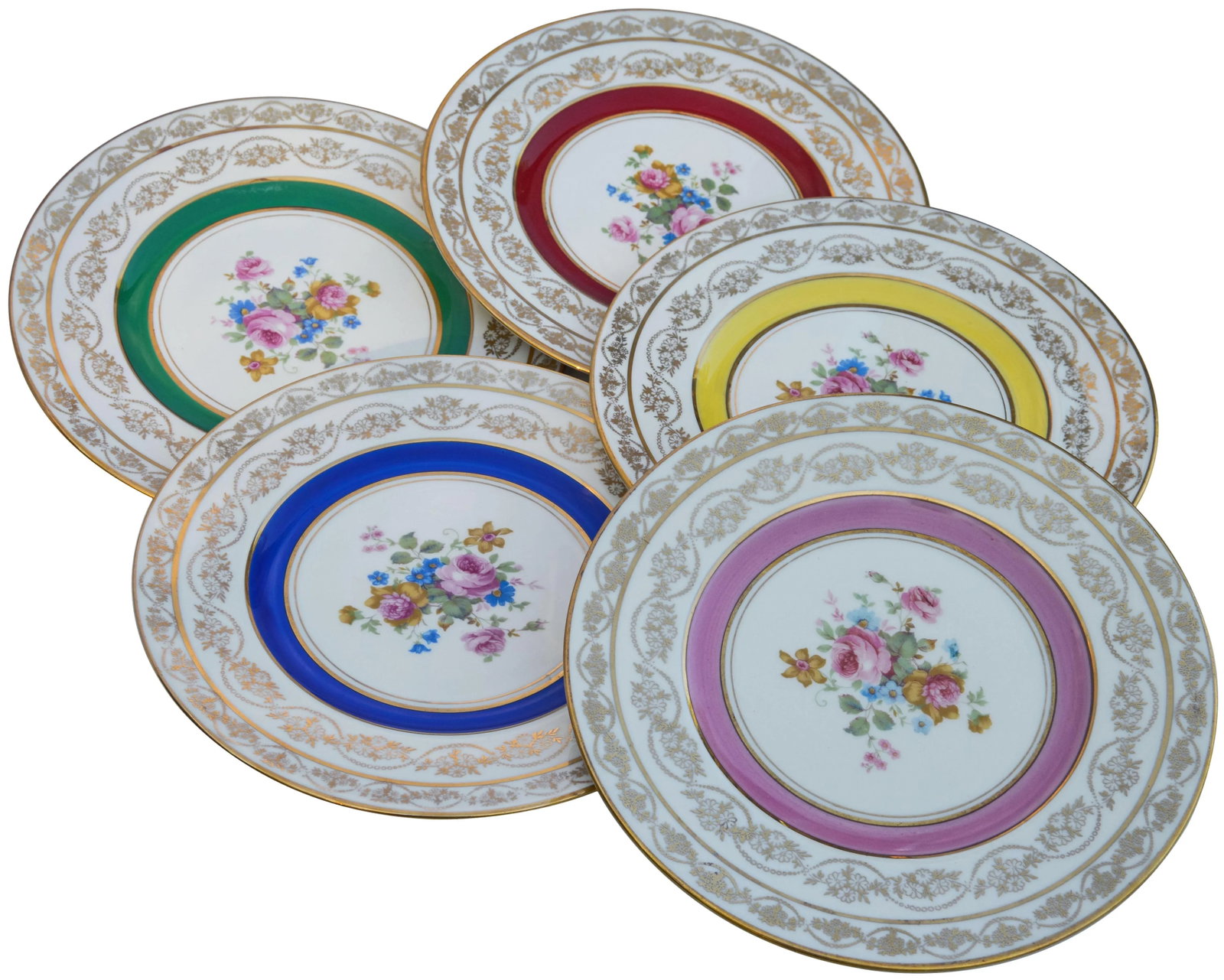 Vintage Colorful Porcelain Plates- Set of 5 - 3