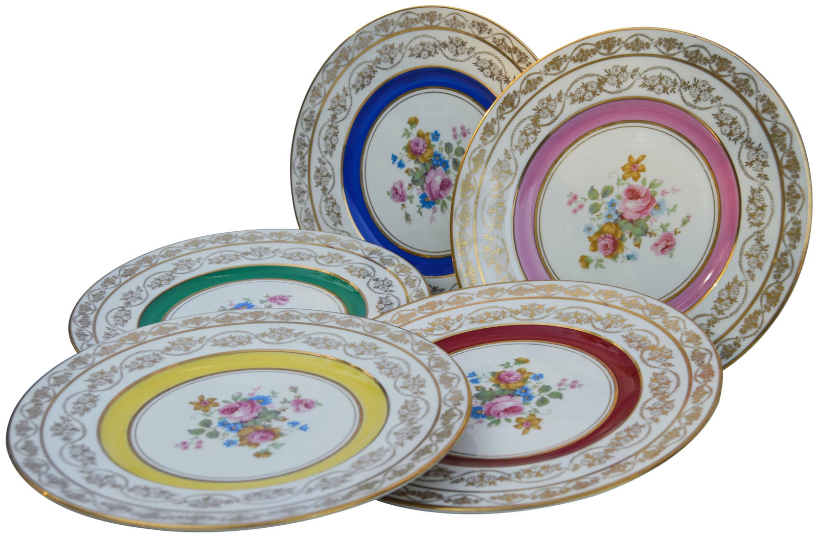 Vintage Colorful Porcelain Plates- Set of 5 - 4