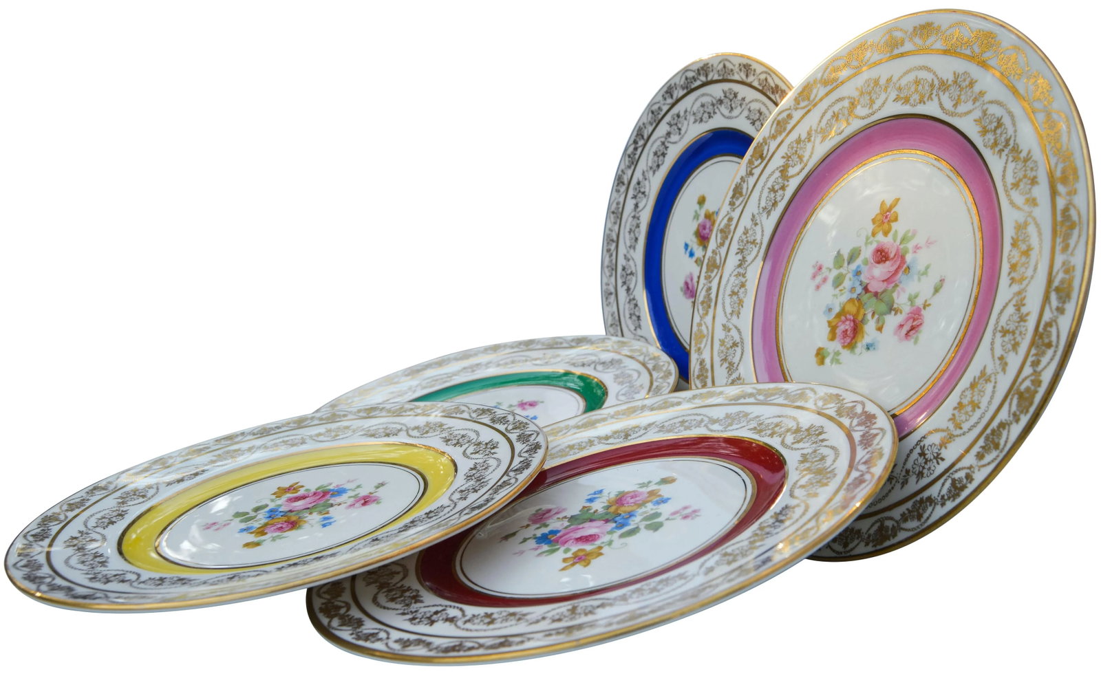 Vintage Colorful Porcelain Plates- Set of 5 - 5
