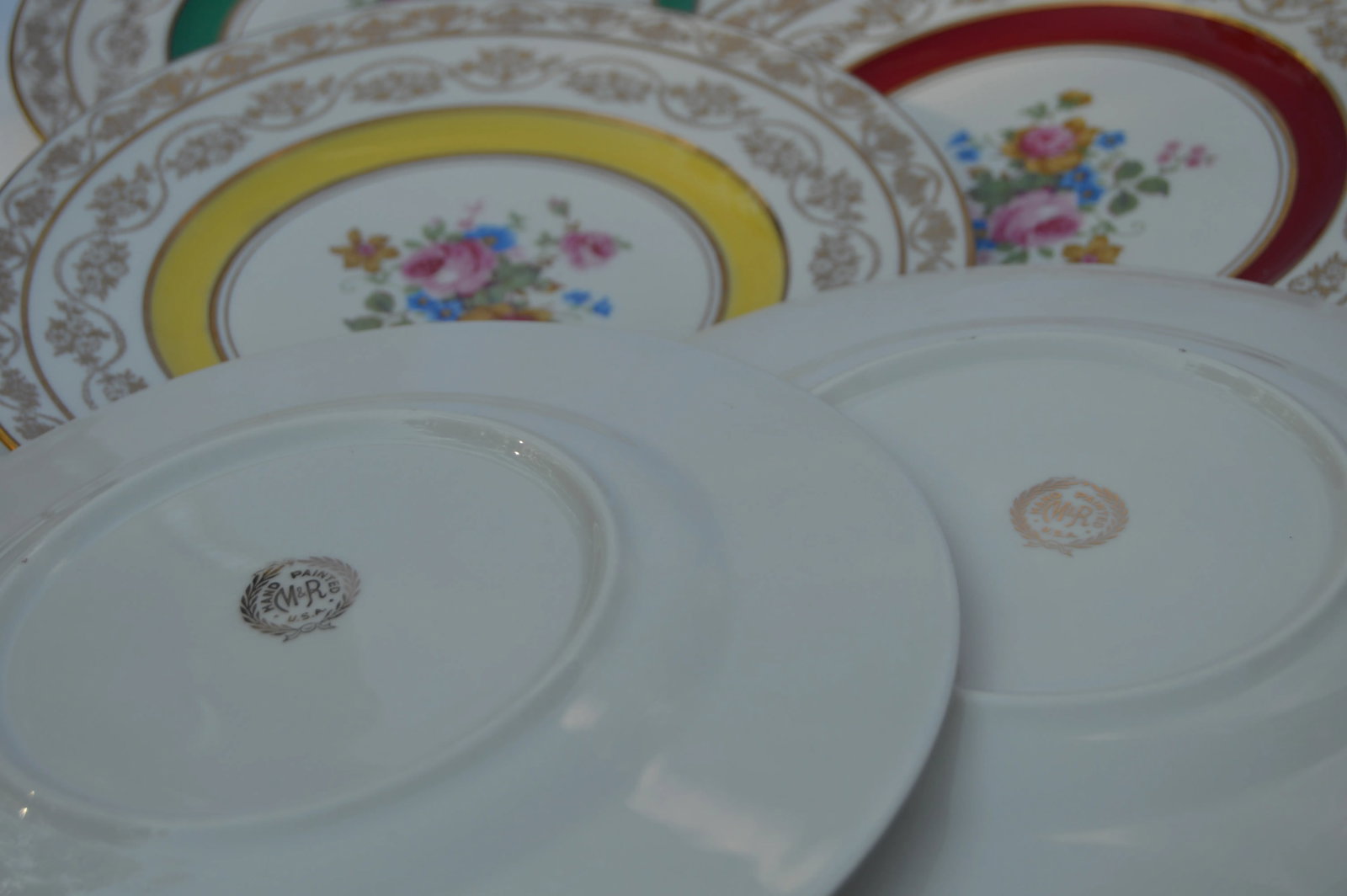 Vintage Colorful Porcelain Plates- Set of 5 - 7