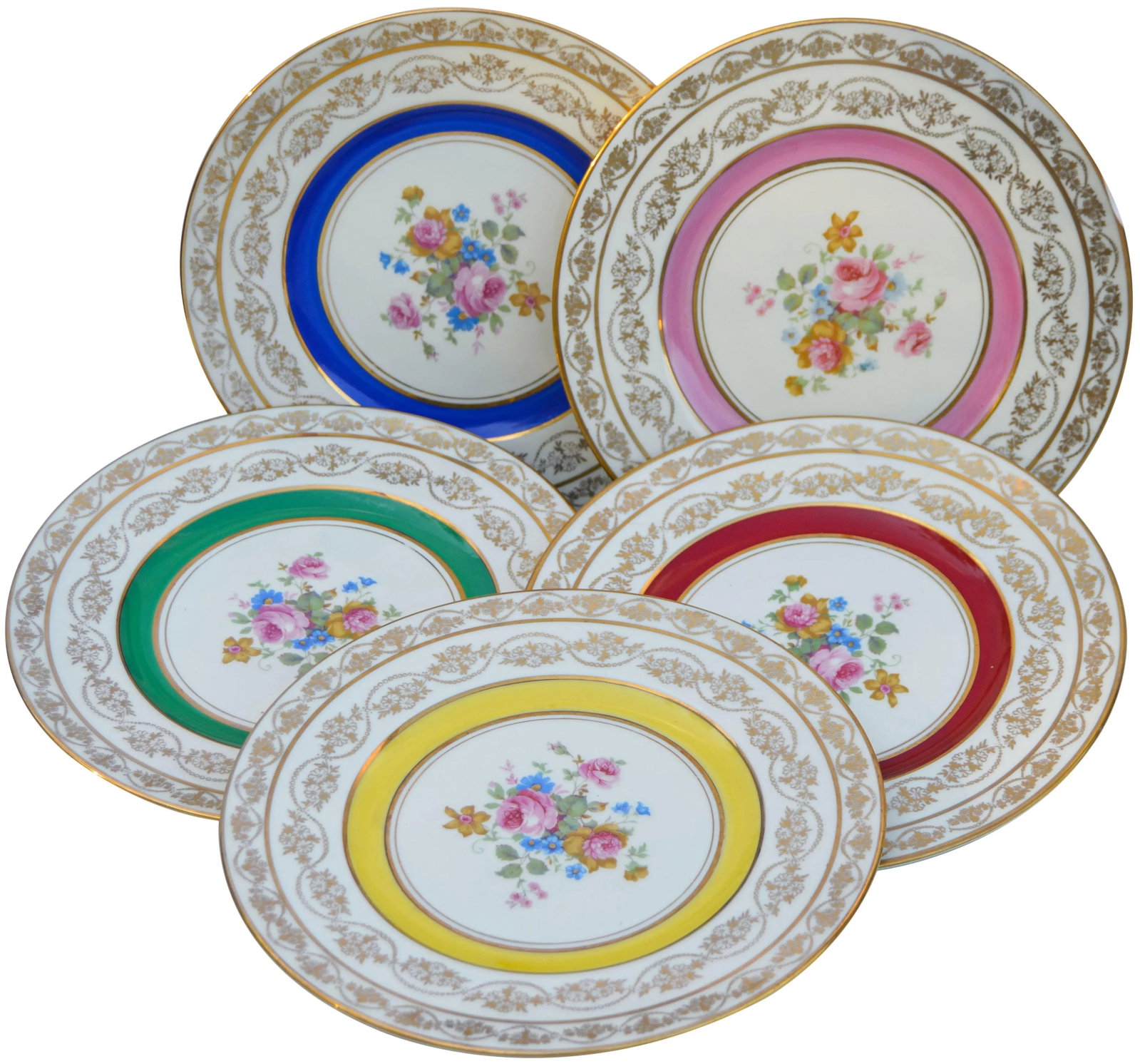 Vintage Colorful Porcelain Plates- Set of 5 - 8