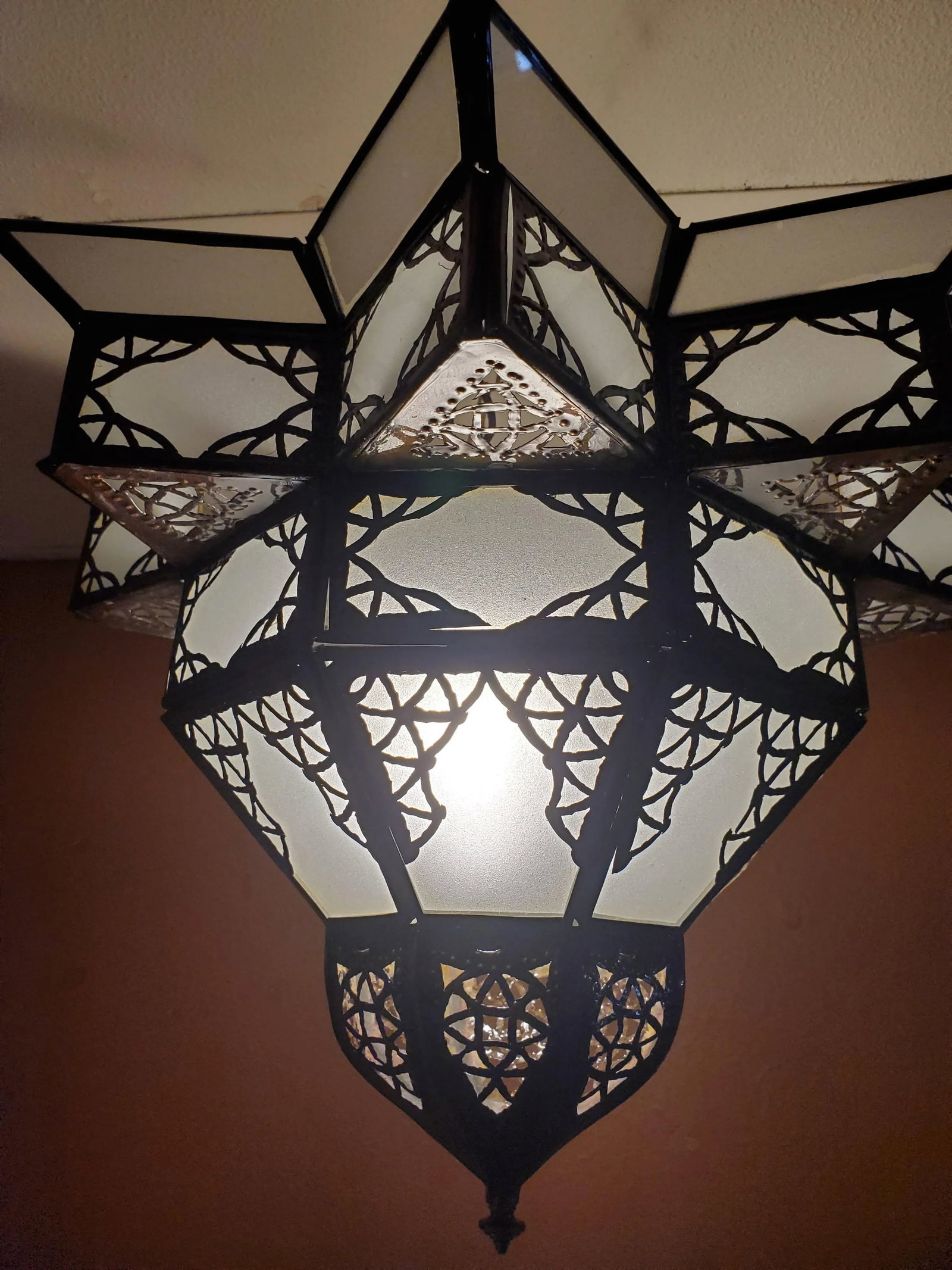 Moroccan Nejma Style White Glass Lantern - 4