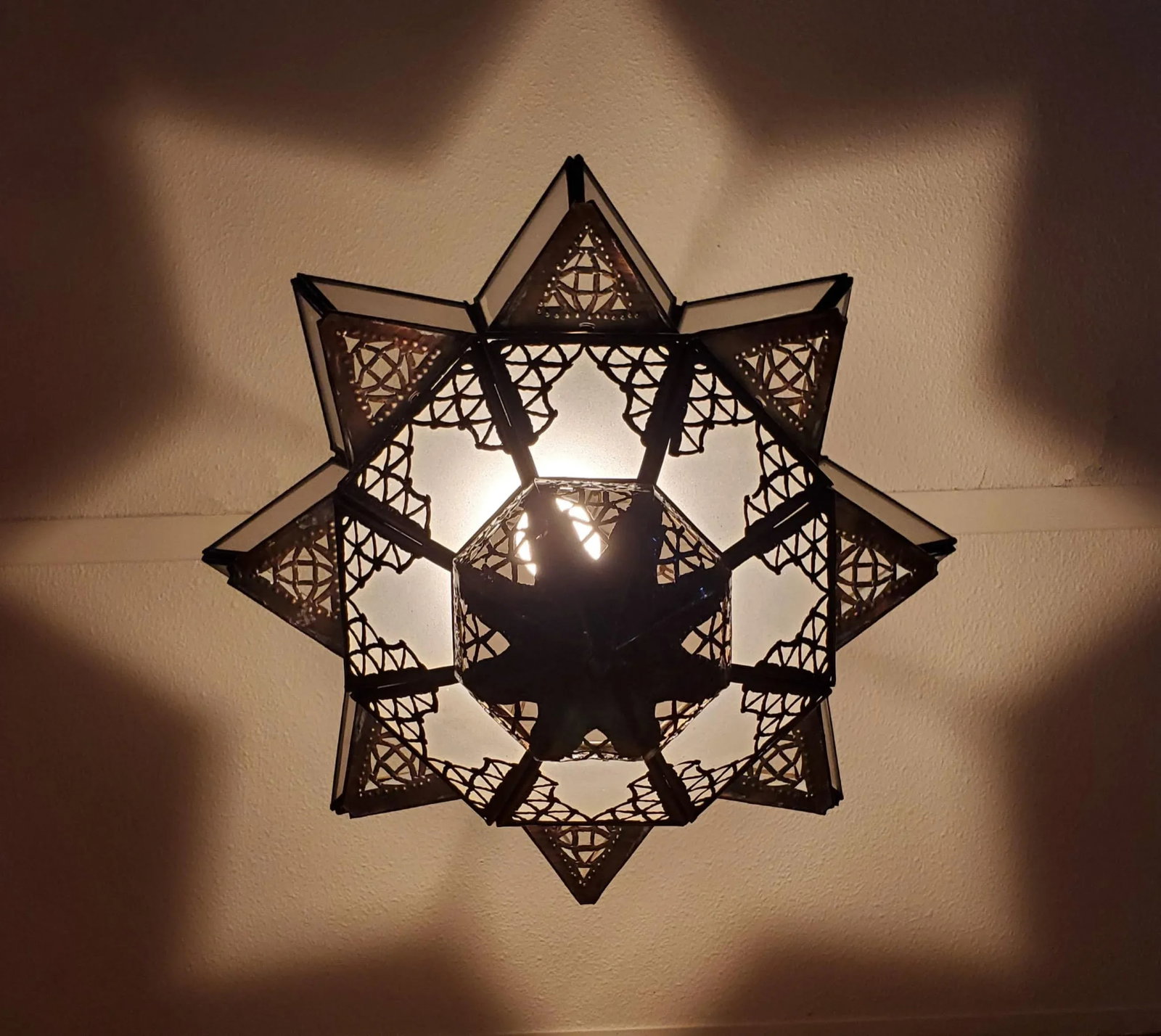 Moroccan Nejma Style White Glass Lantern - 5
