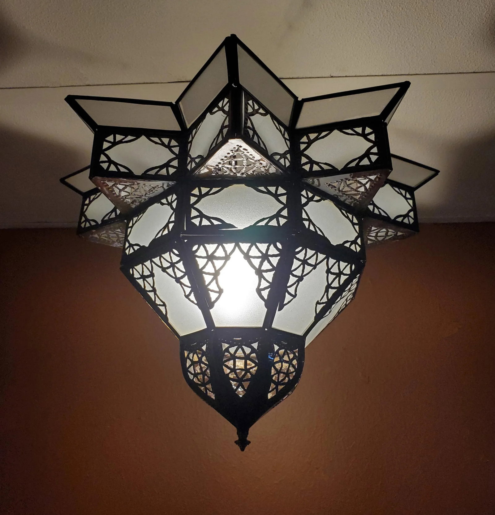 Moroccan Nejma Style White Glass Lantern - 6