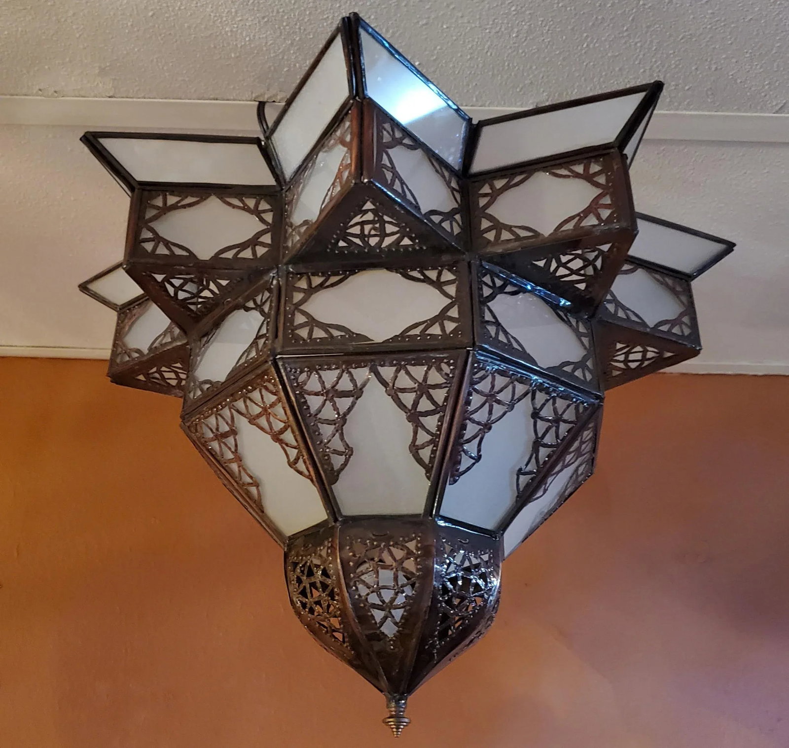 Moroccan Nejma Style White Glass Lantern - 7